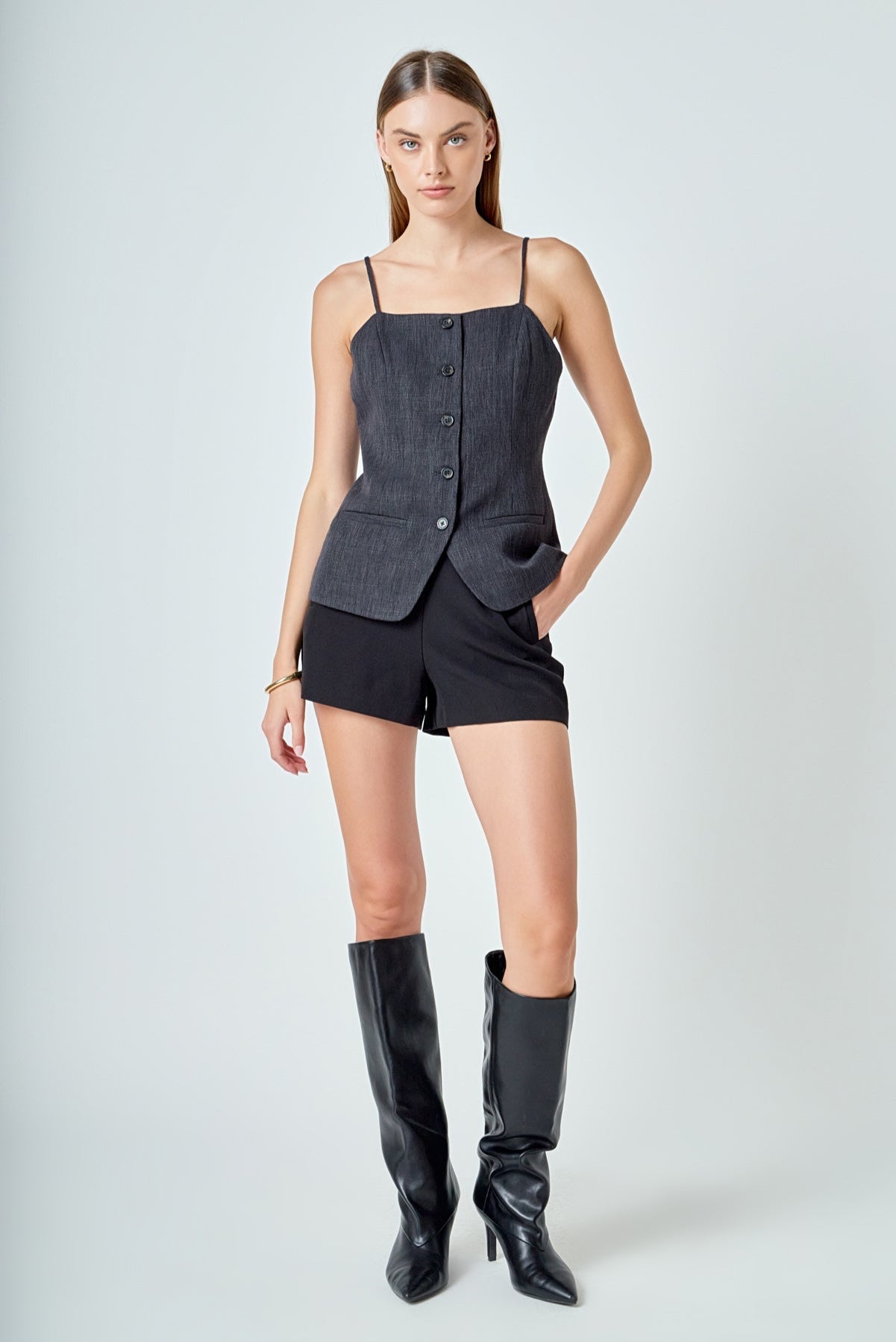 Linen Button Up Vest Top