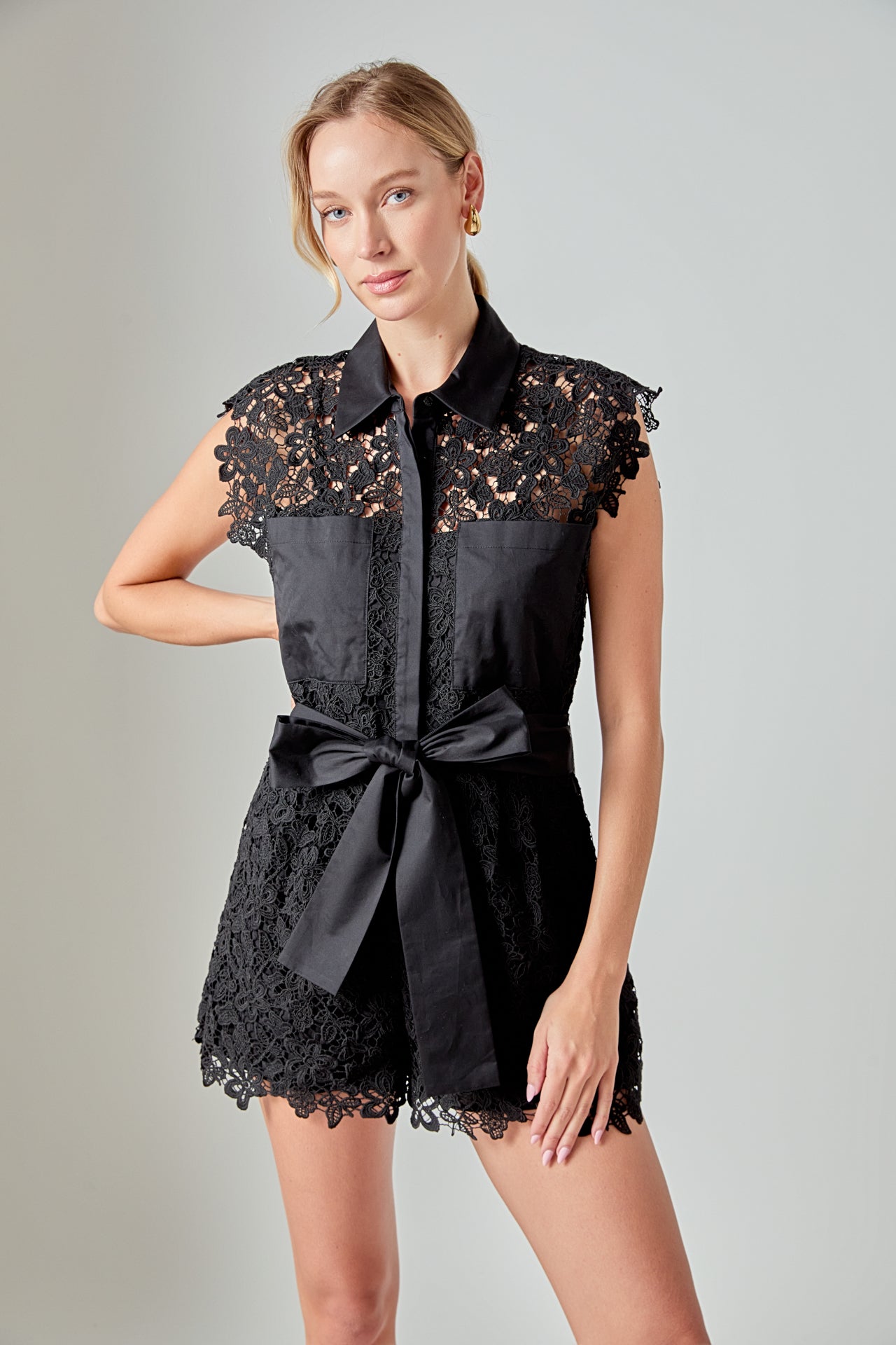 Astrid Belted Lace Romper