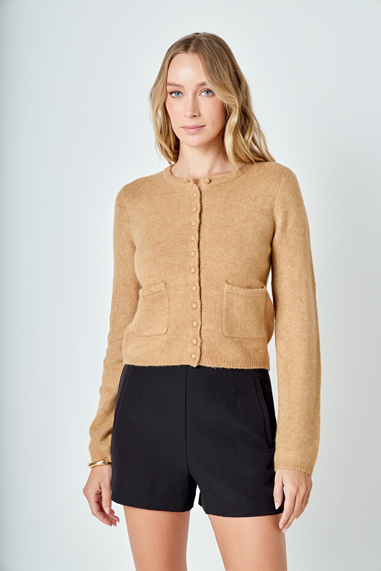 Crewneck Button Down Knit Top