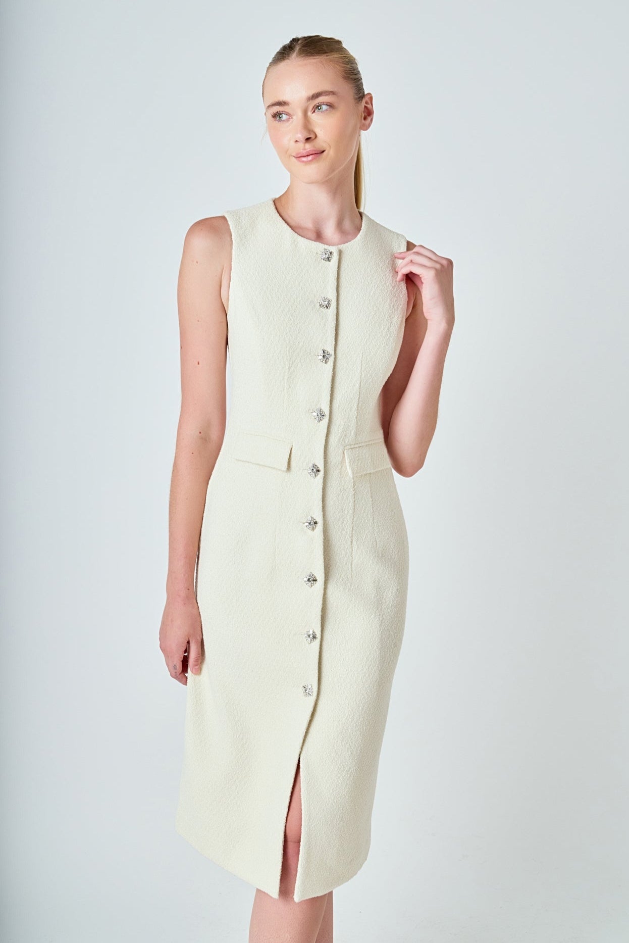 Jewel Buttoned Sleeveless Midi Dress