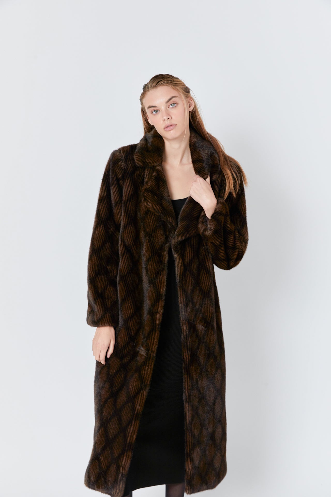 Patterned Faux Fur Coat