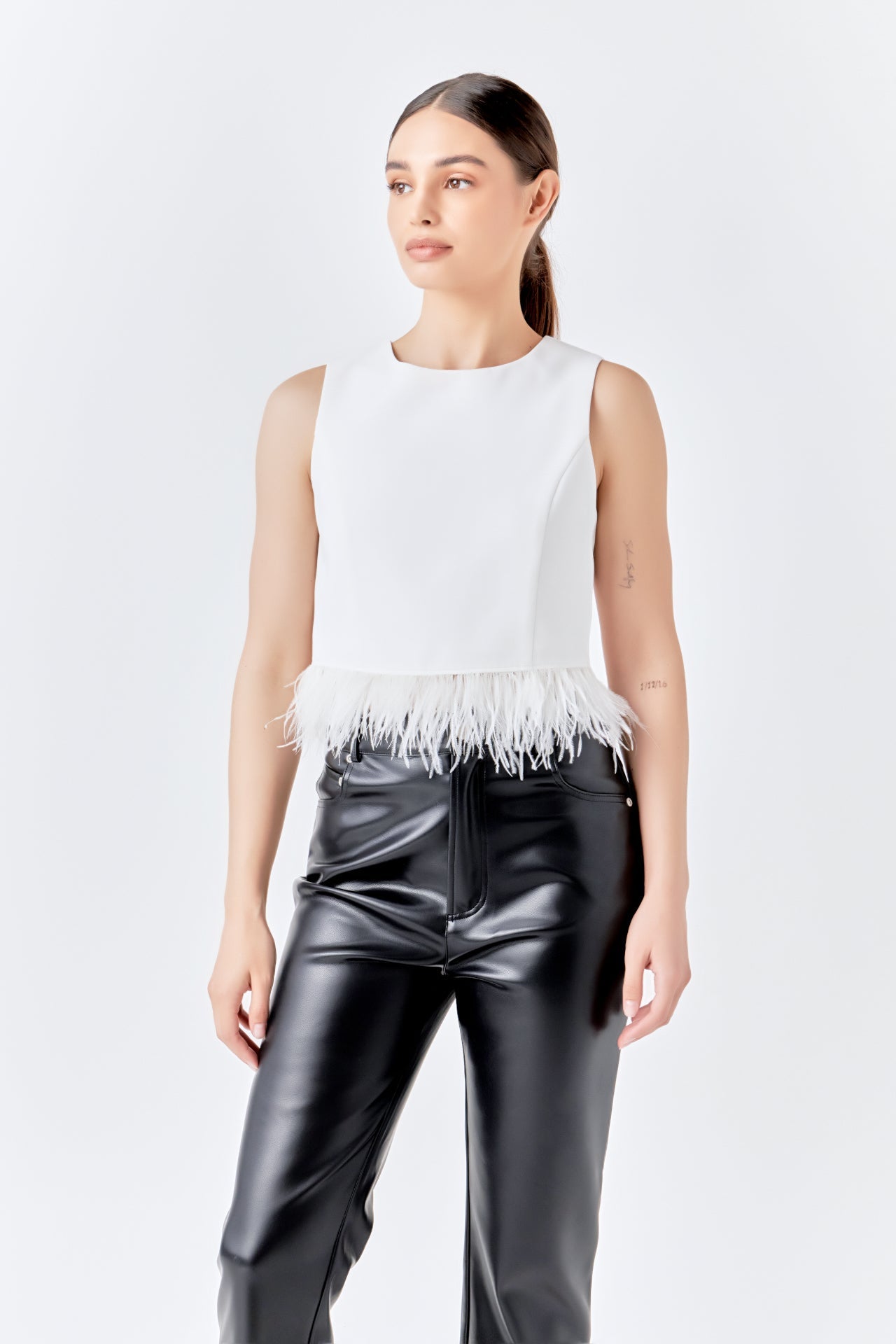 Feather Trim Tie Top