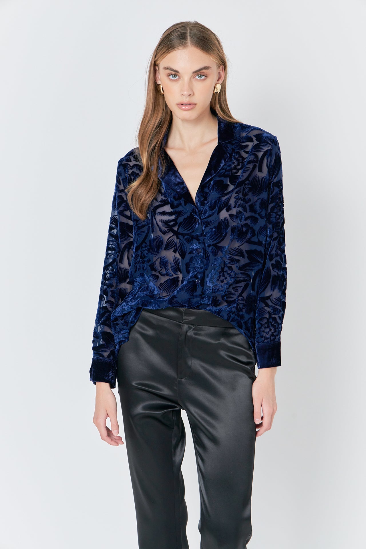 Velvet Burnout Collared Top