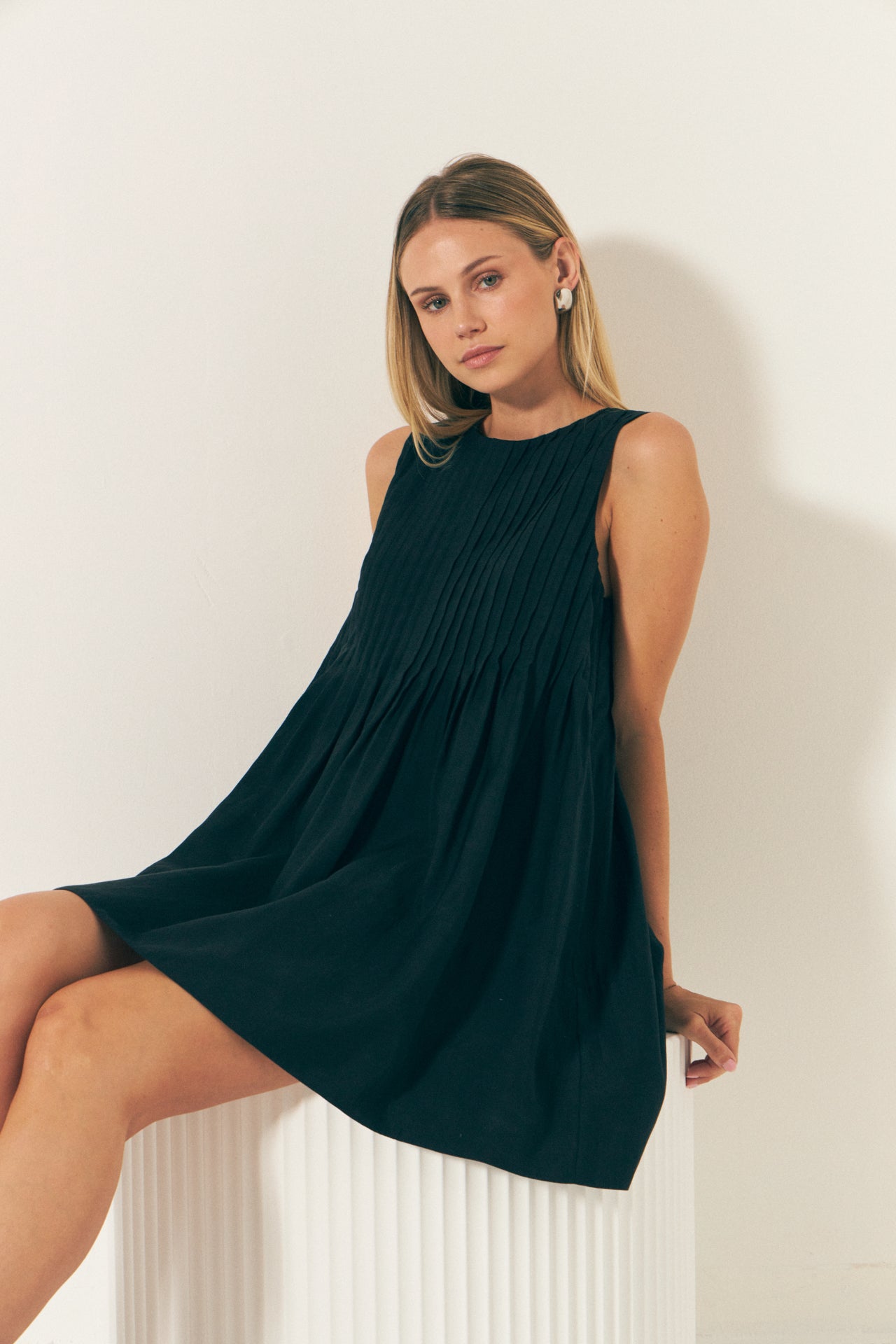 Pintuck Voluminous Mini Dress