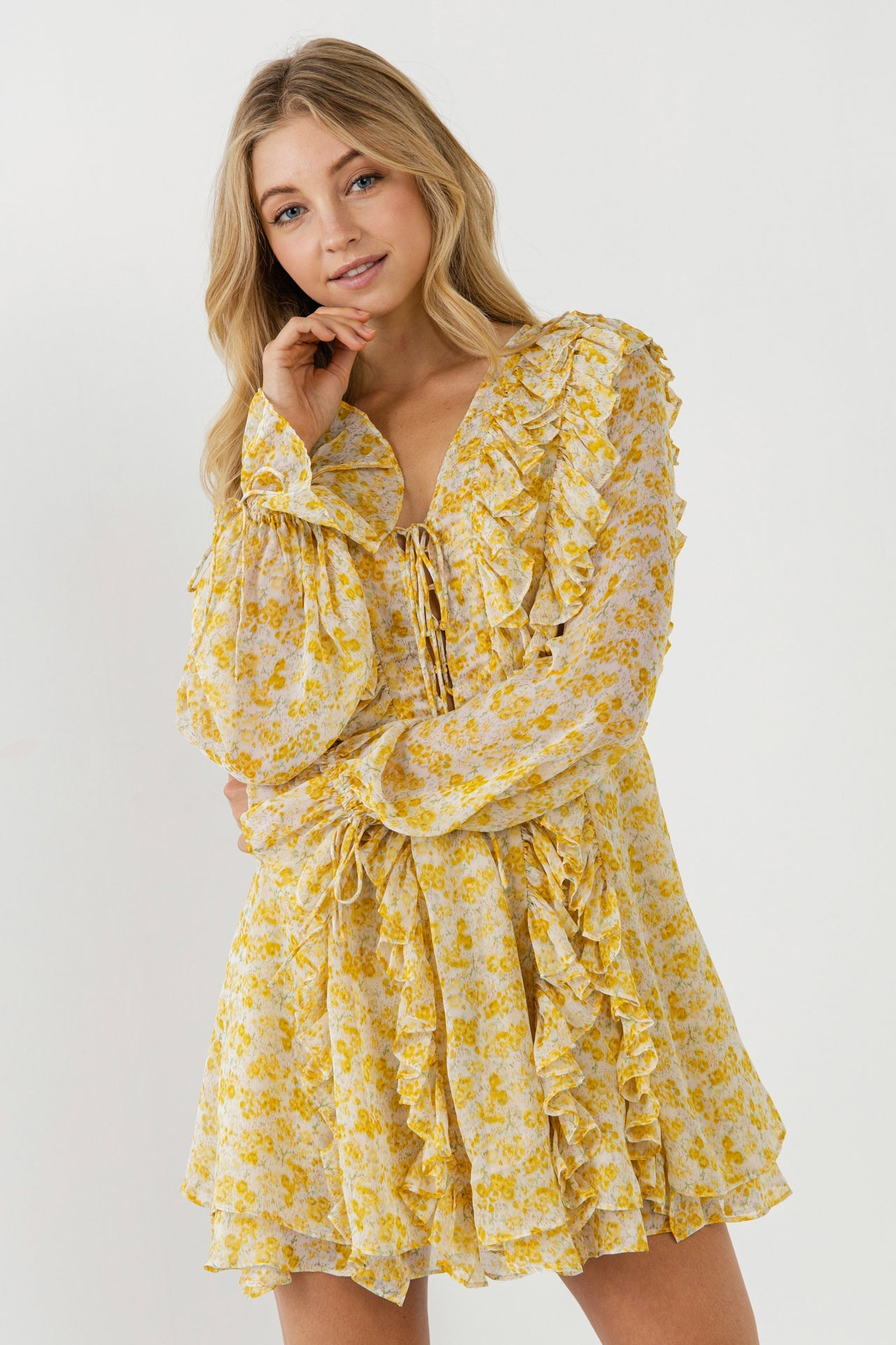 Chiffon Floral Ruffled Mini Dress