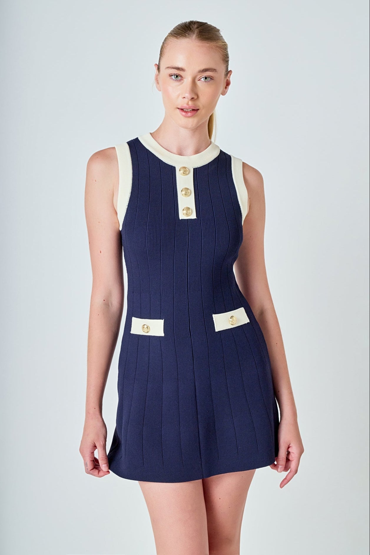 Contrast Knit Mini Dress