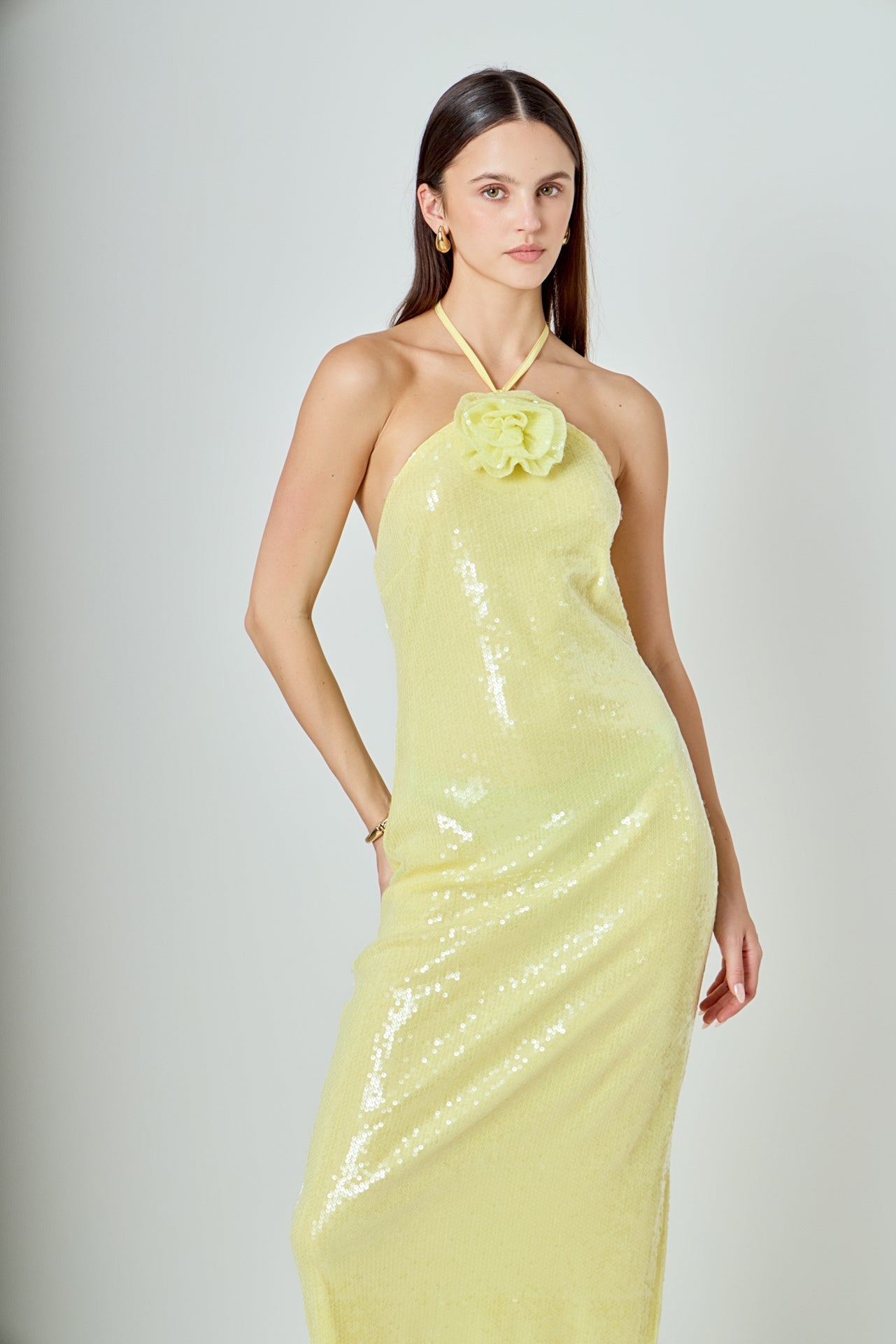 Rose Haltered Sequins Maxi Dress