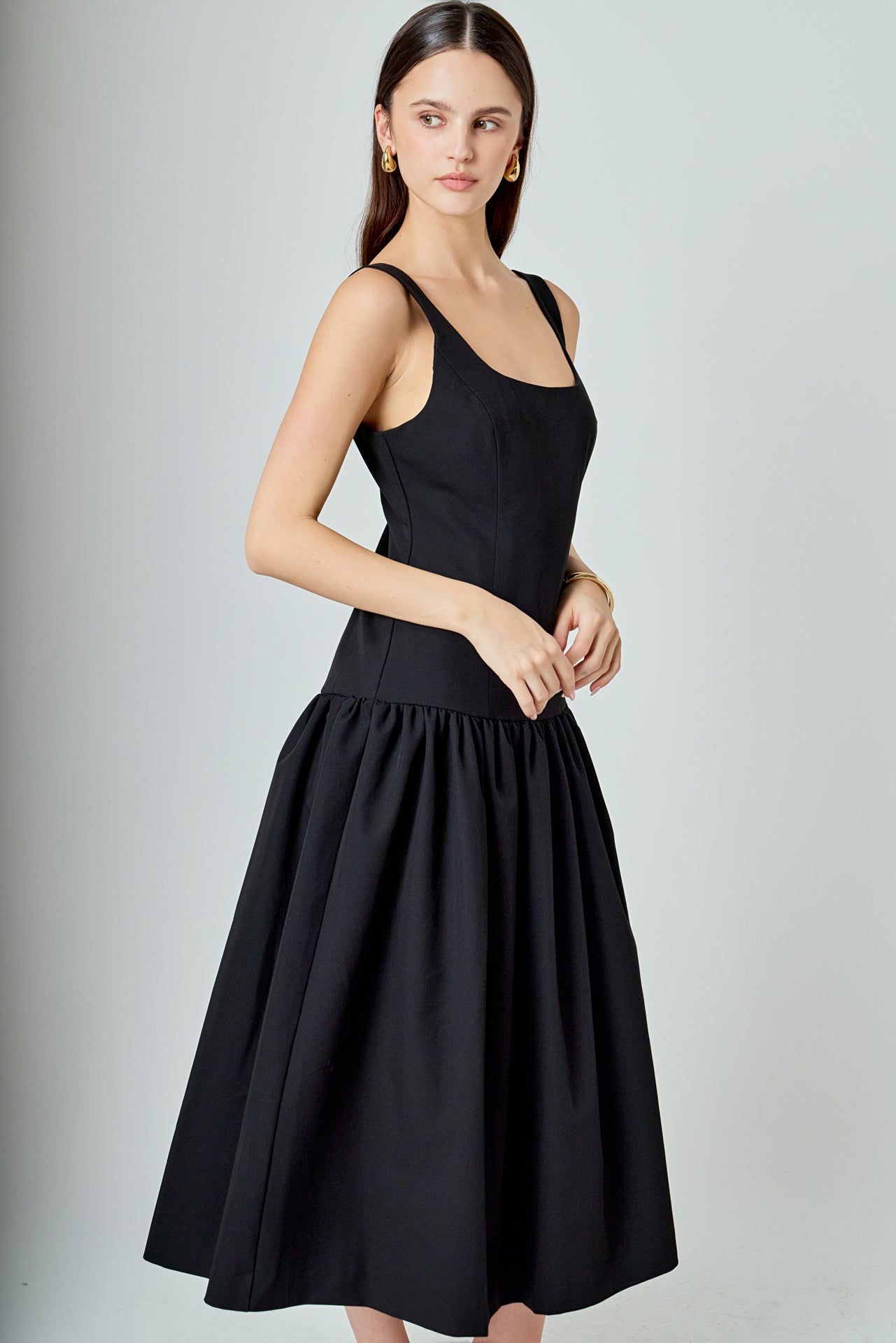 Drop Waist Peplum Midi Dress