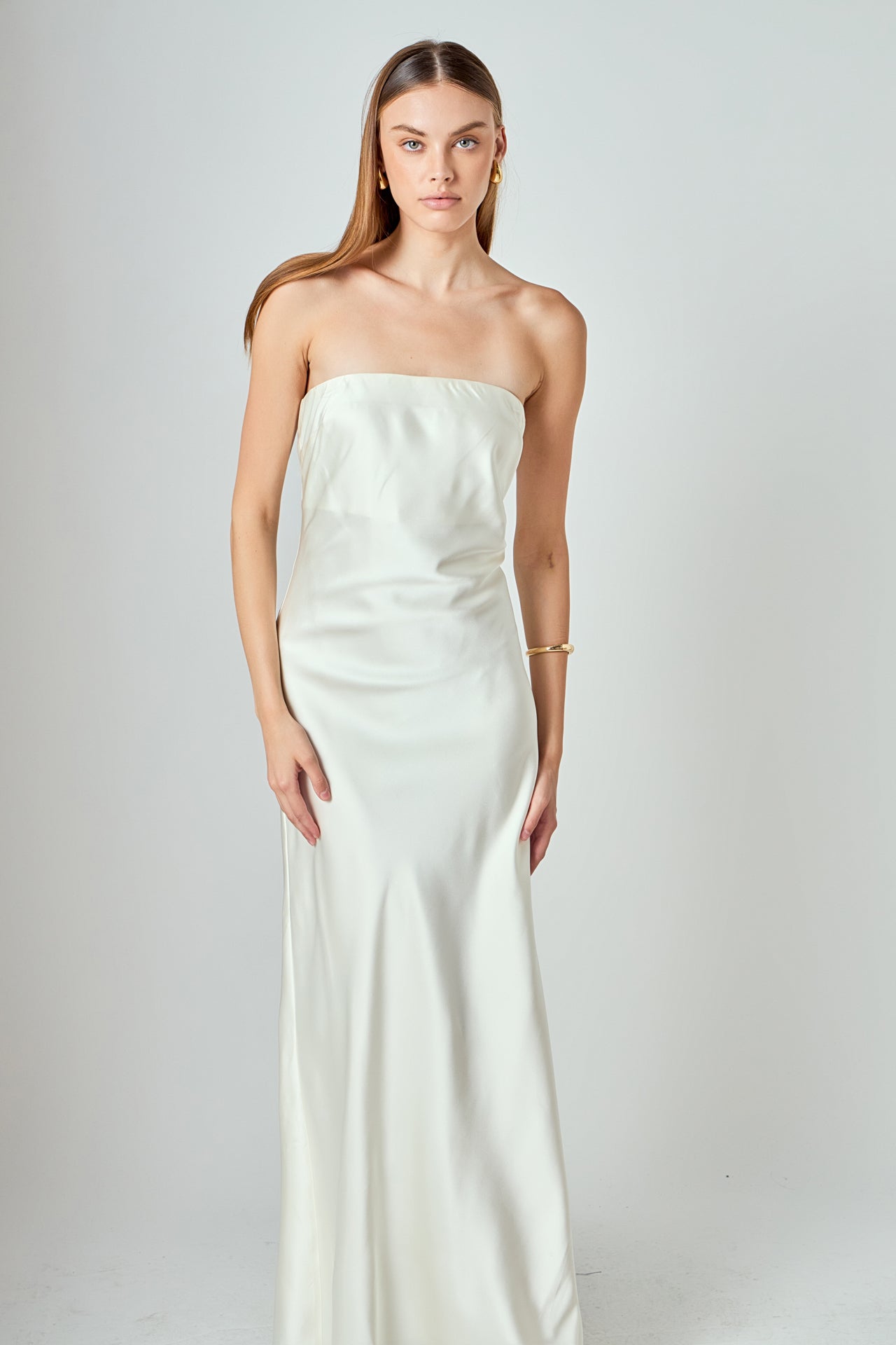 Strapless Satin Maxi Dress