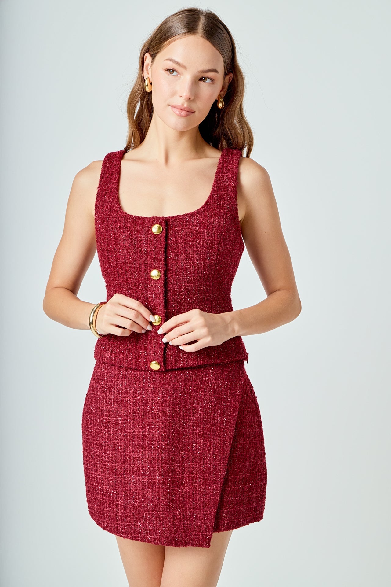 Tweed Front Flap Mini Skirt