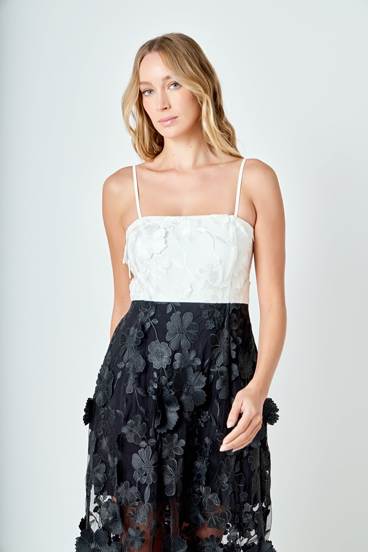 Floral Colorblock Applique Midi Dress