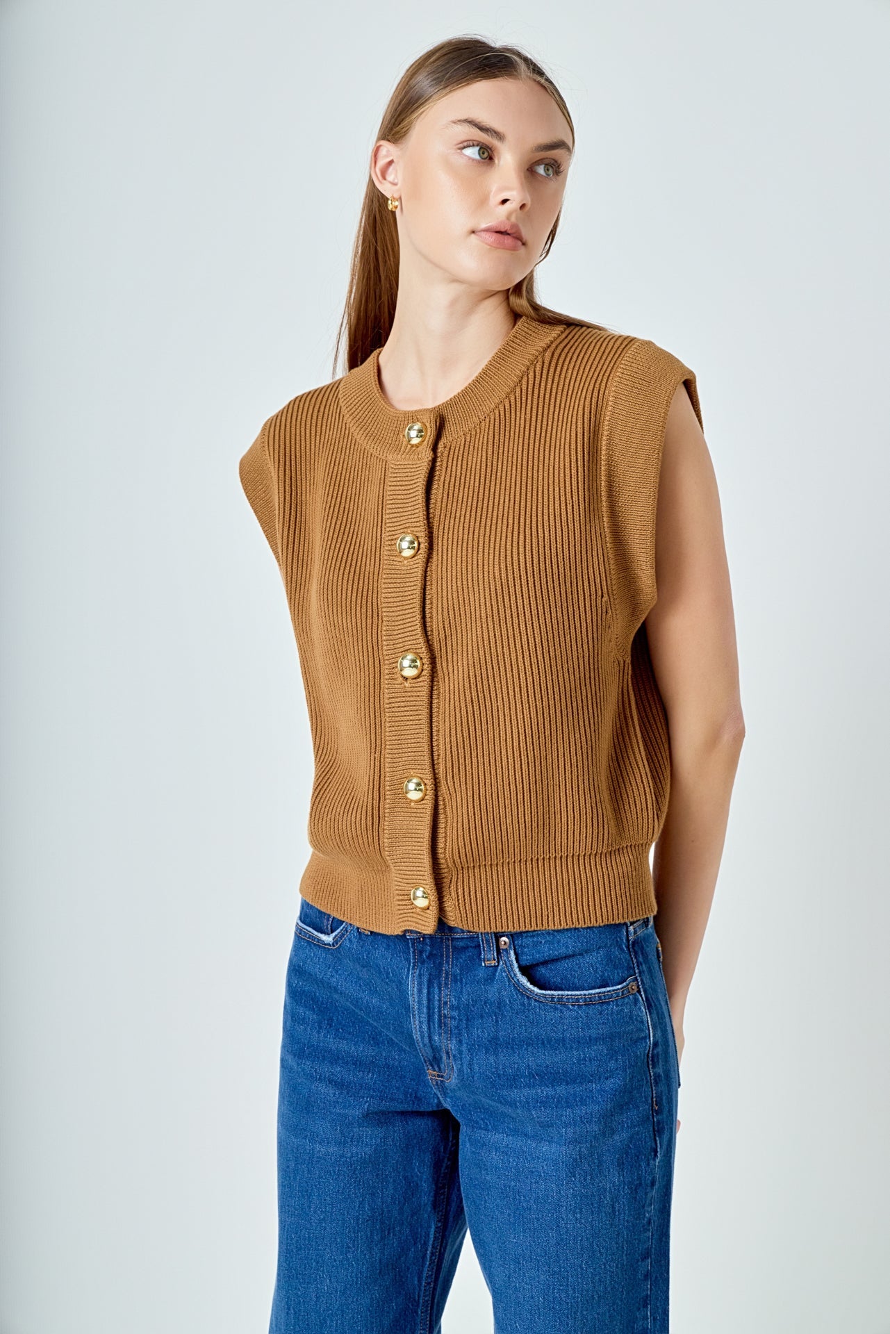 Sleeveless Knit Buttoned Vest Top
