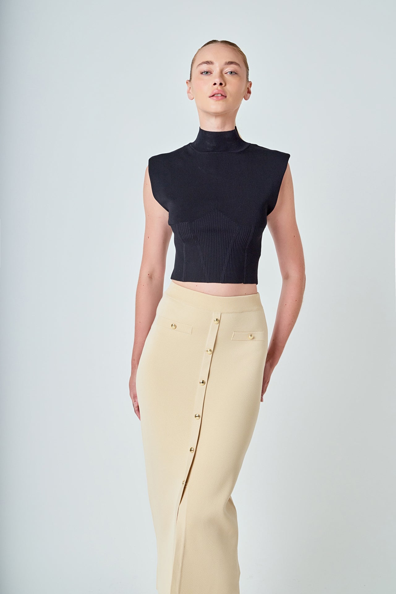 Knit Pocketed Midi Skirt