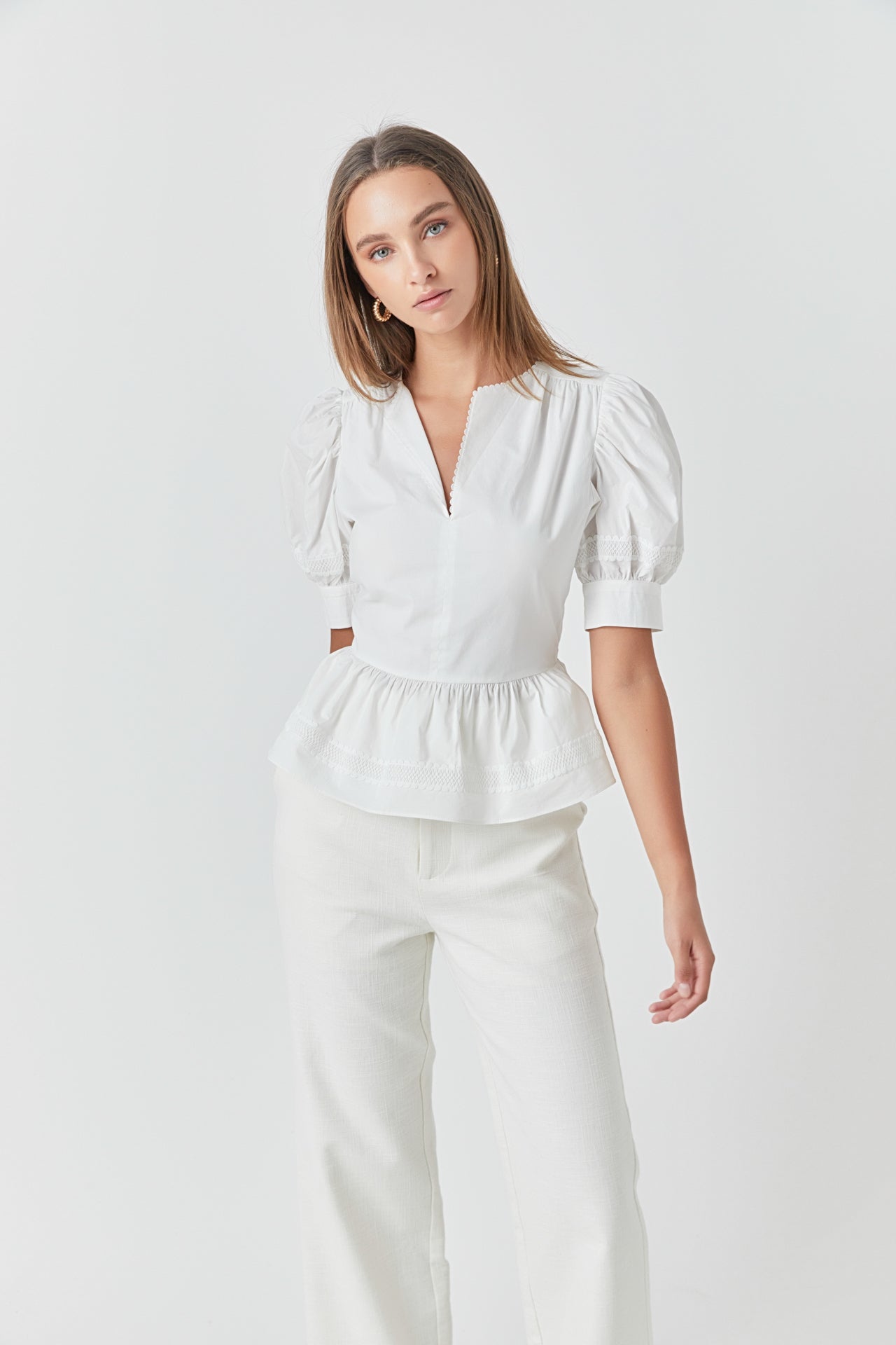 Placket Lace Trim Baby Doll Top