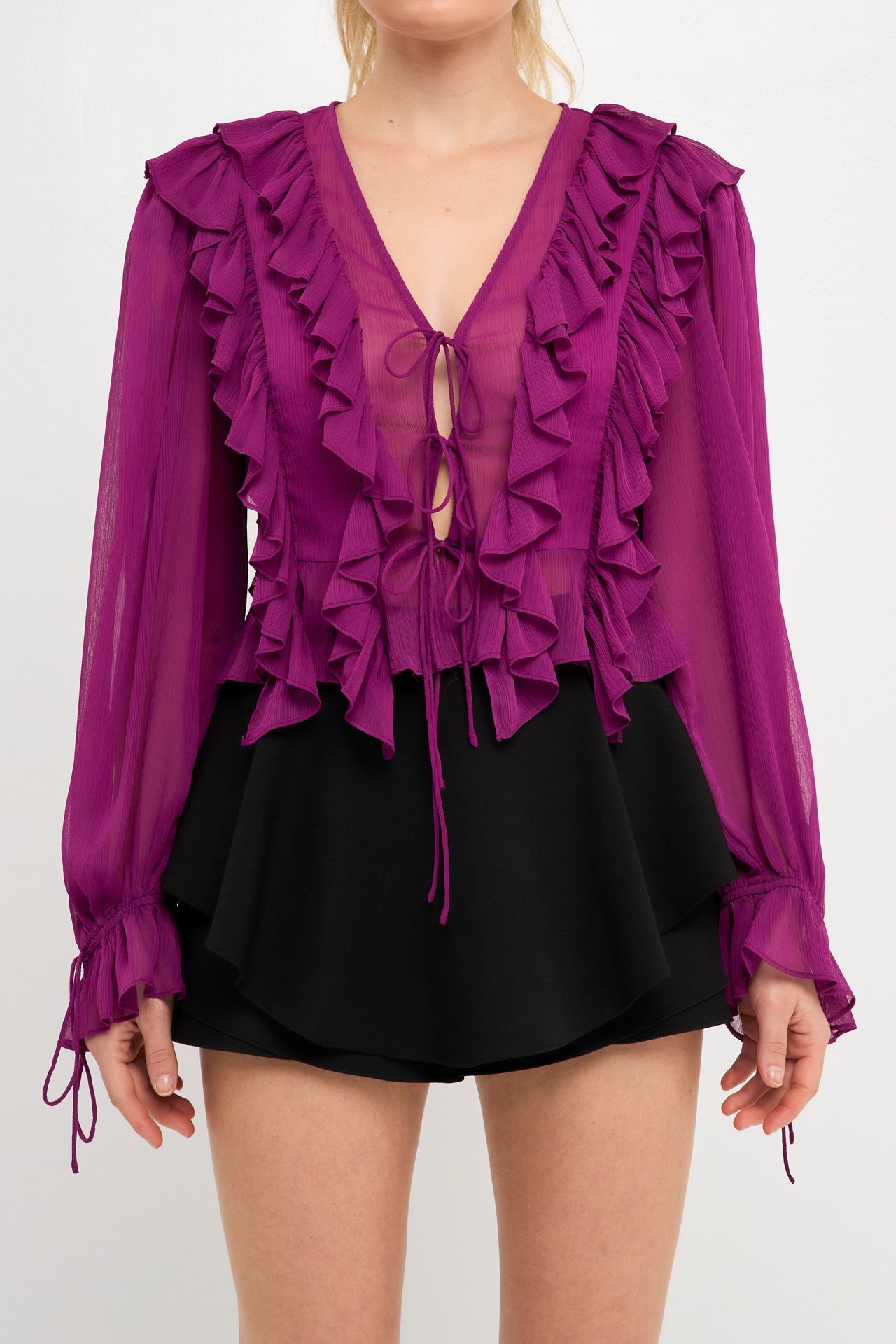 Multi Ruffled Long Sleeve Blouse