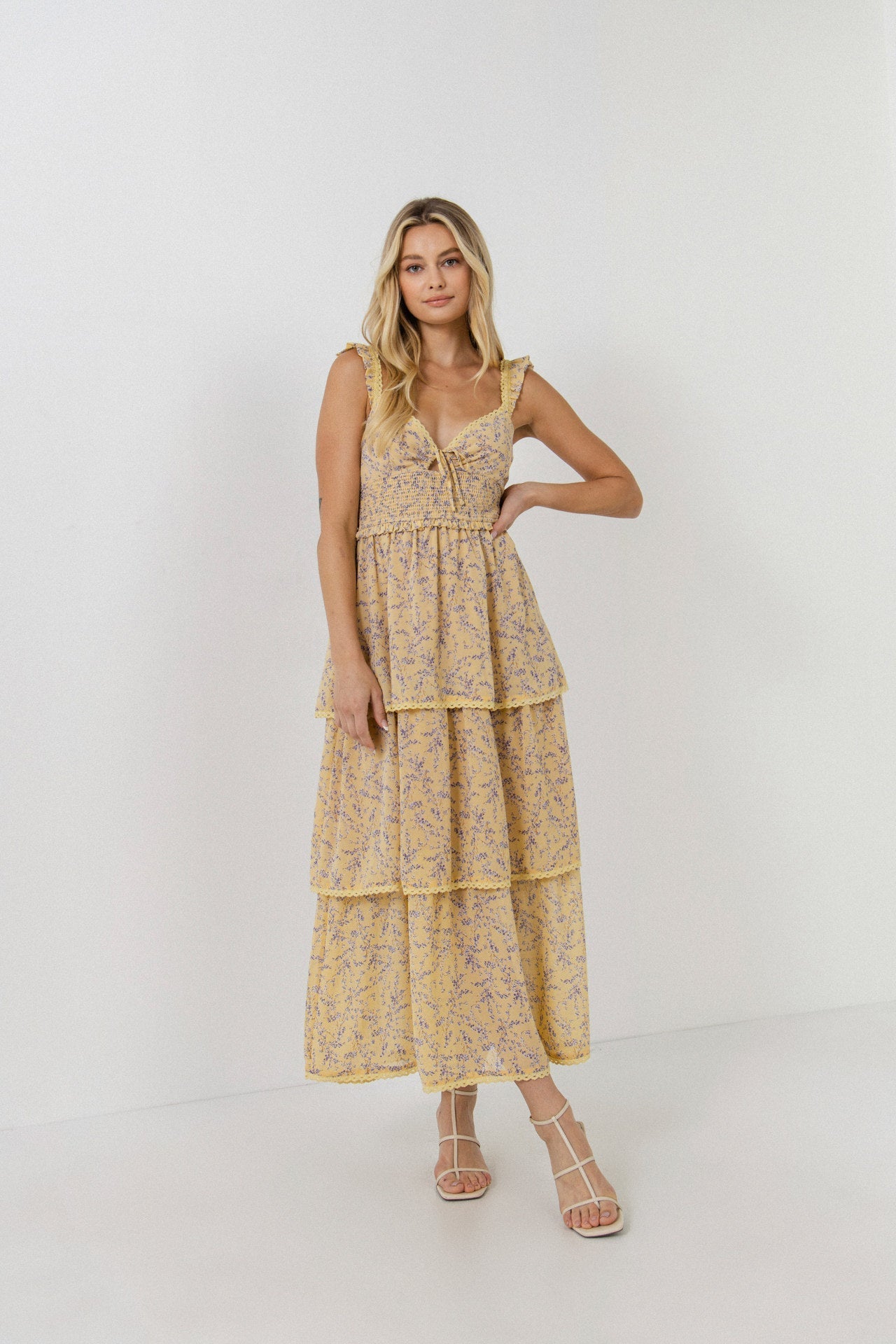 Floral Lace Trim Detail Maxi Dress