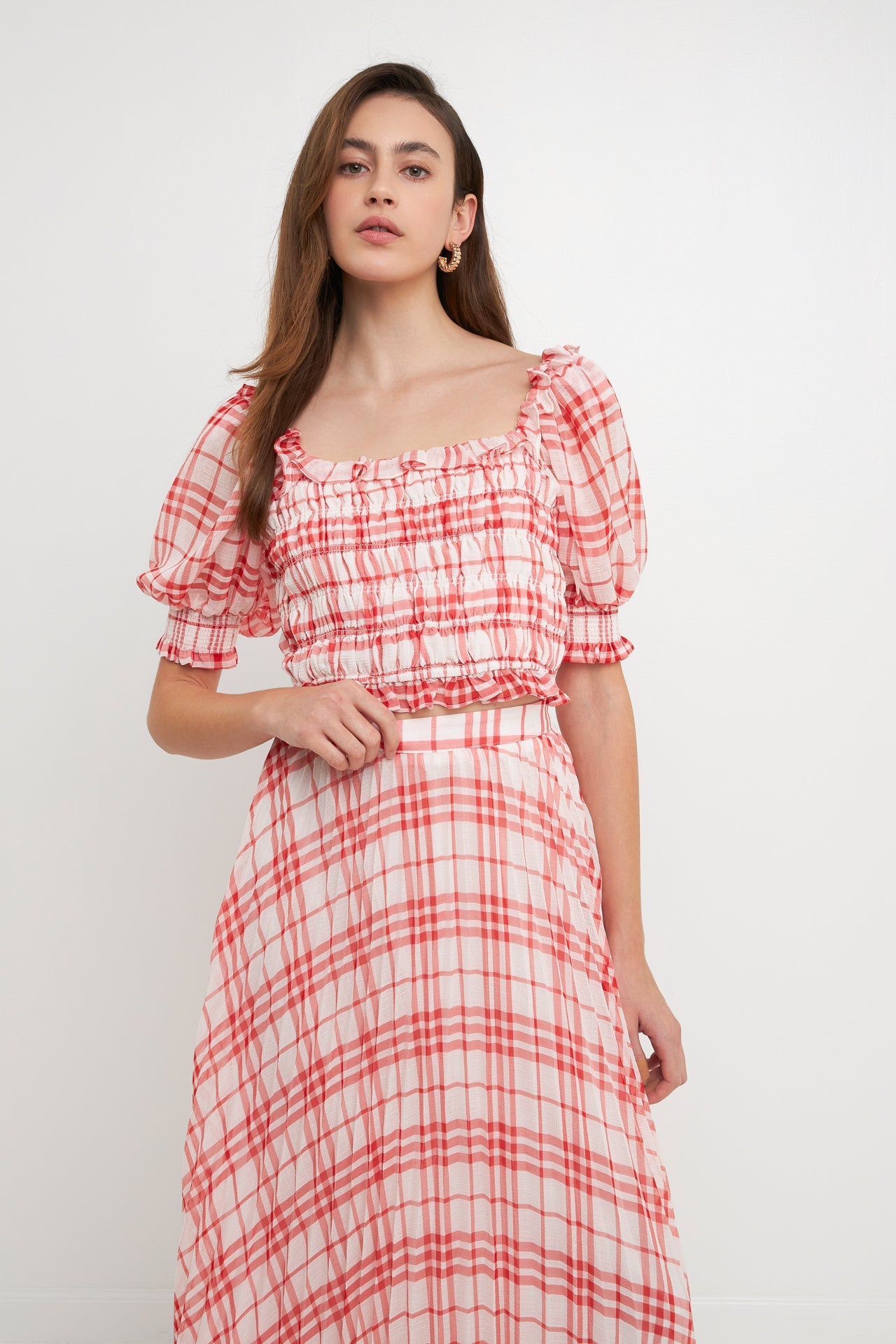 Gingham Pleated Midi Skirt