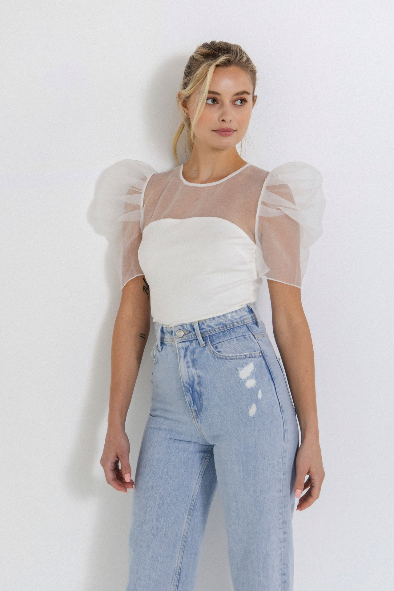 Knit with Organza Mixed Media Top