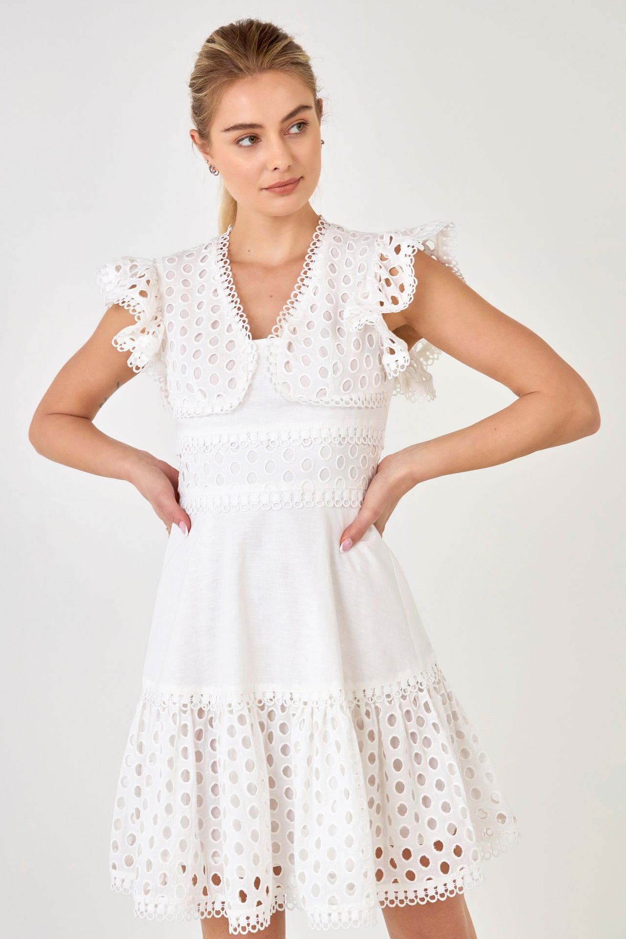 Eyelet Mixed Media Mini Dress