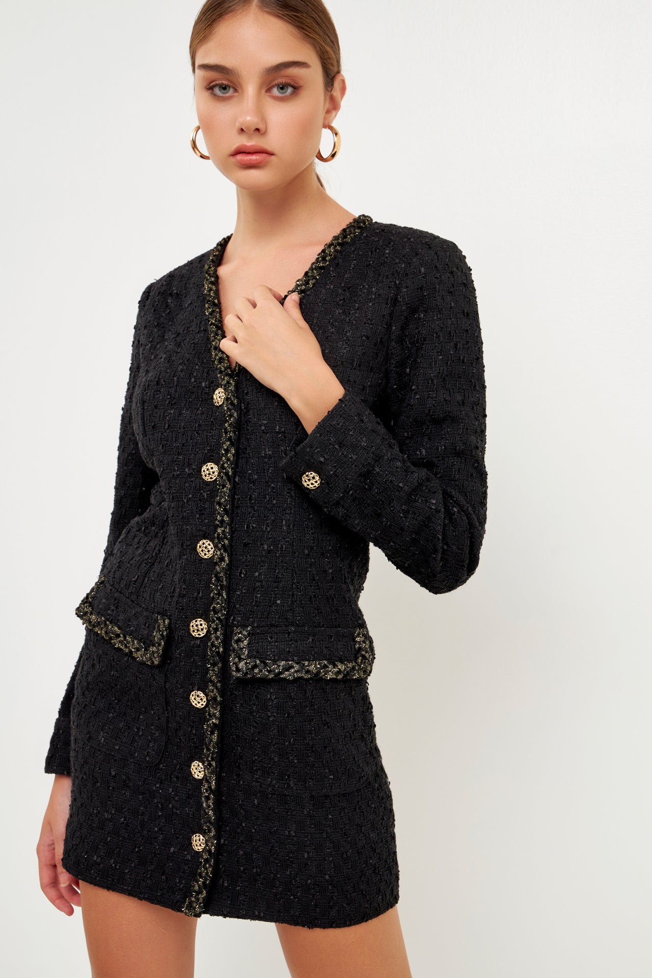 Test Trim Detail Tweed Dress