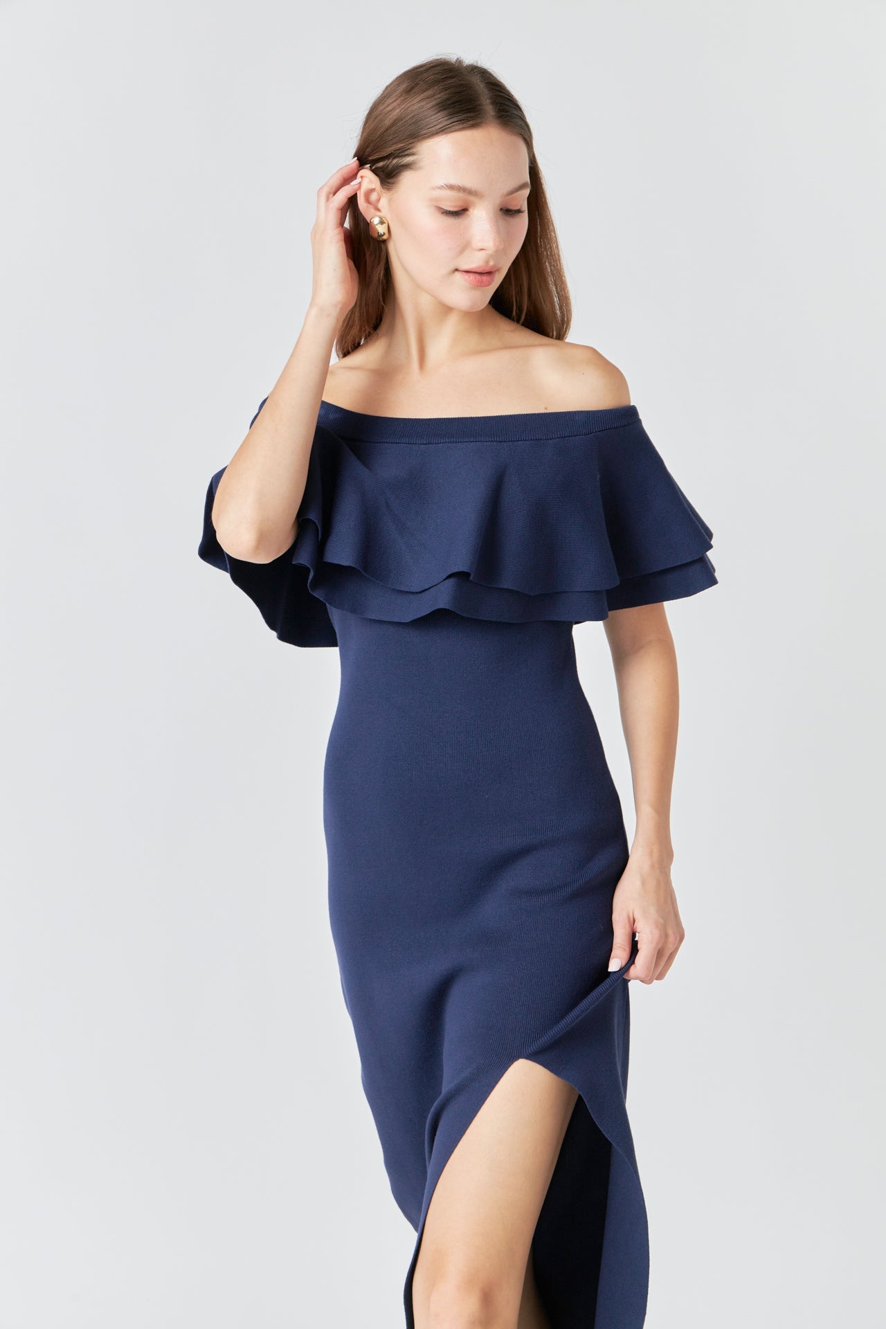 Off the Shoulder Ruffle Maxi Dress