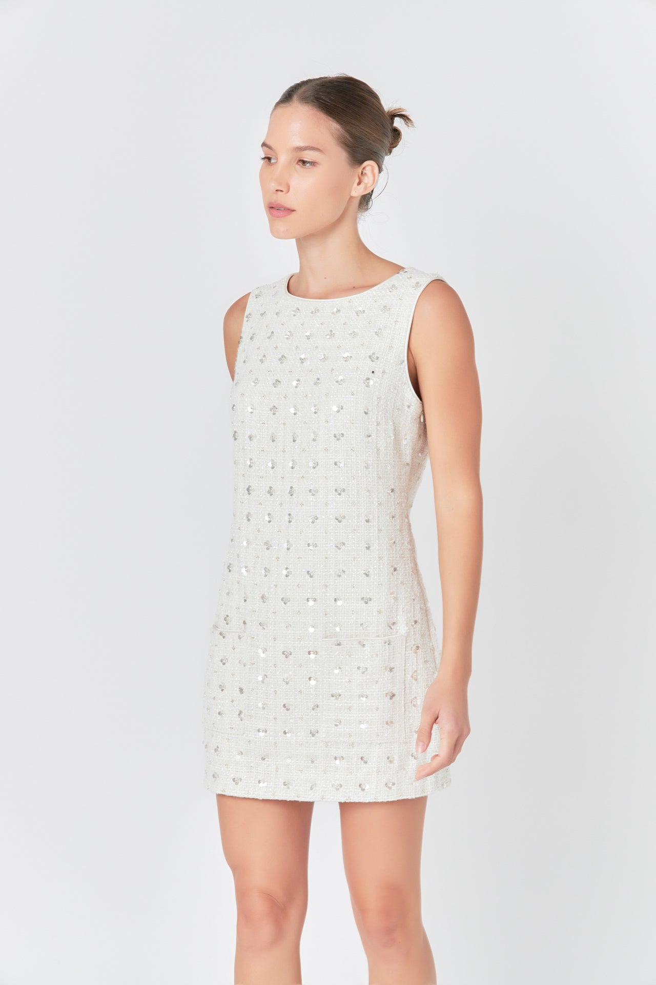 Premium Floral Embellishment Tweed Mini Dress