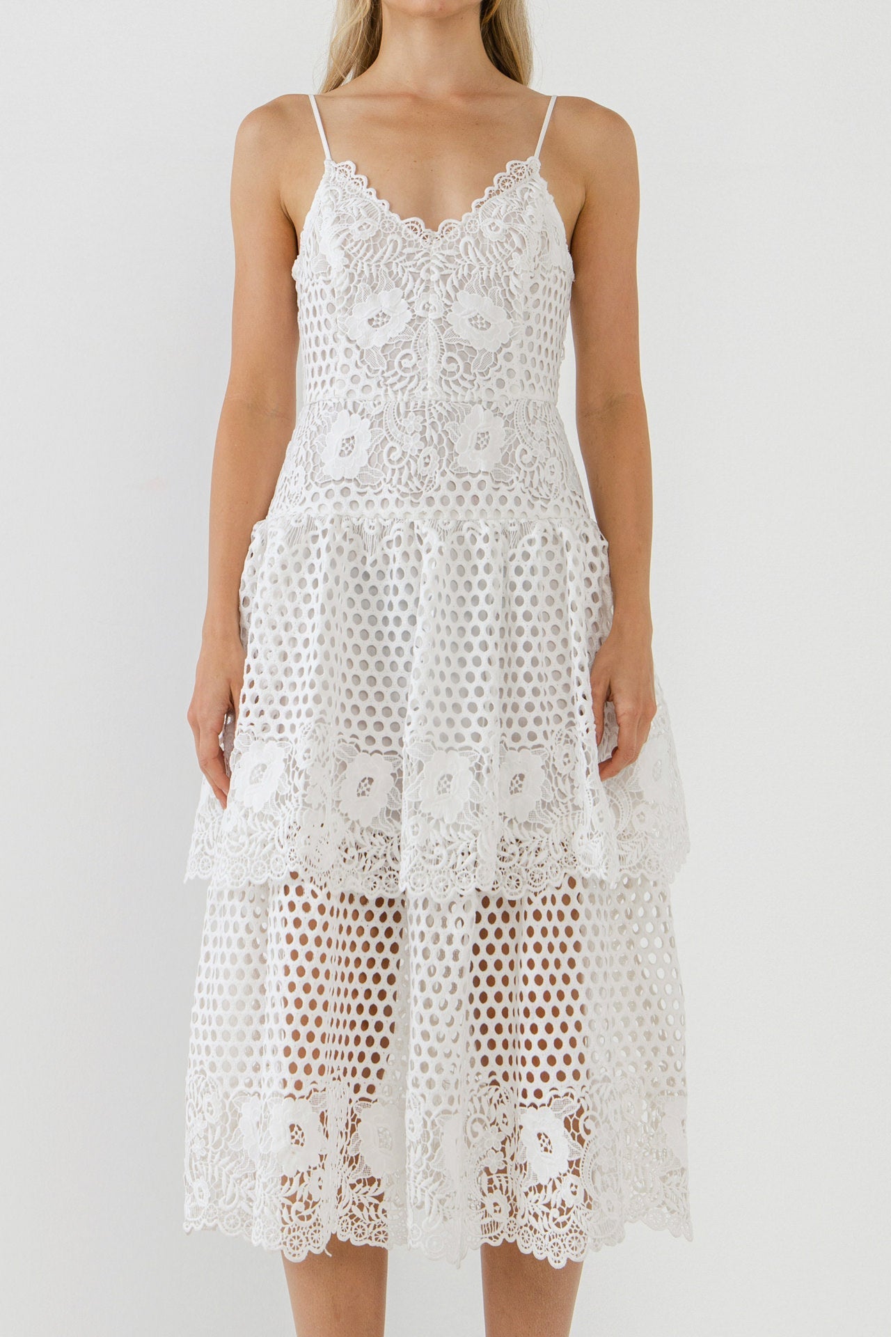 Lace Cami Tiered Midi Dress
