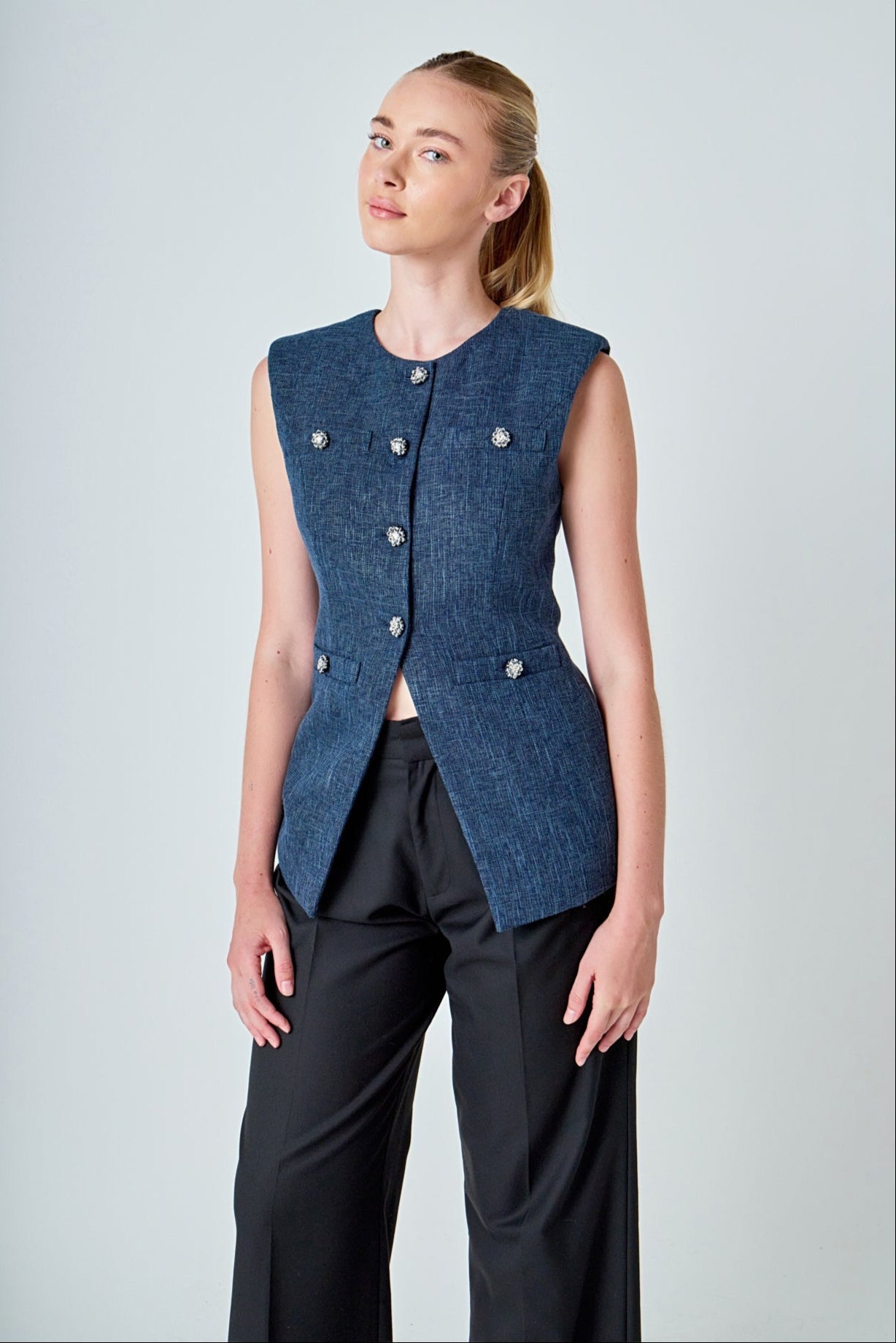 Textured Fabric Long Vest