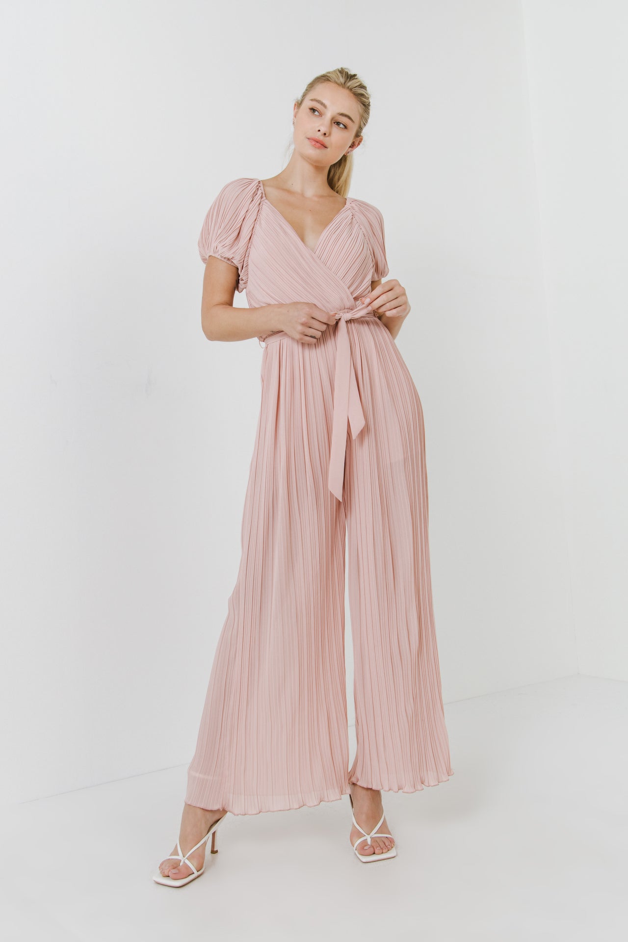 Pleated Surplice Jumpsuit