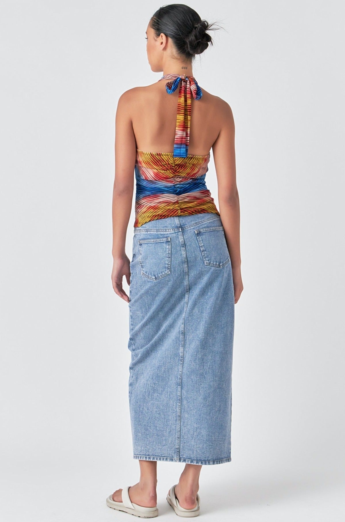 Striped Mesh Halter Top