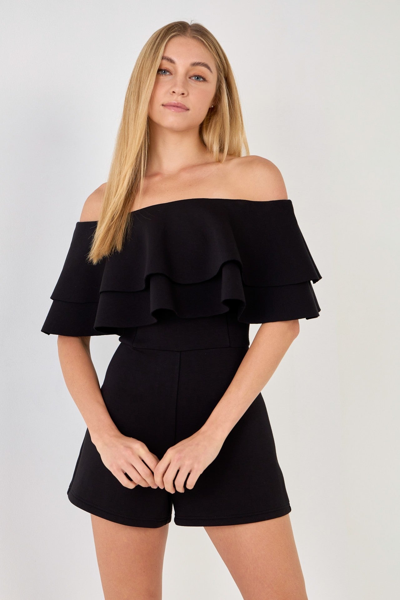 Off the Shoulder Ruffled Romper