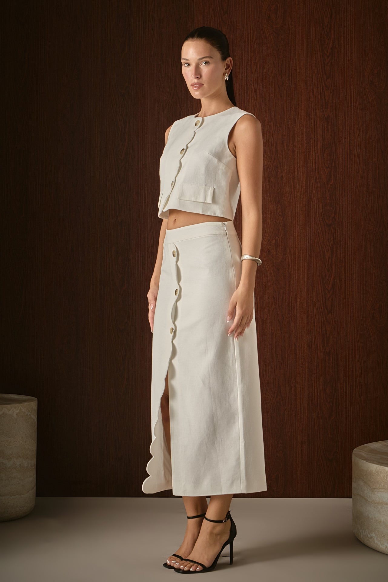 Catherine Scallop Edge Linen Maxi Skirt
