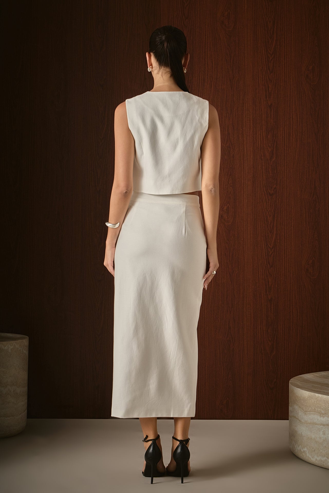 Catherine Scallop Edge Linen Maxi Skirt