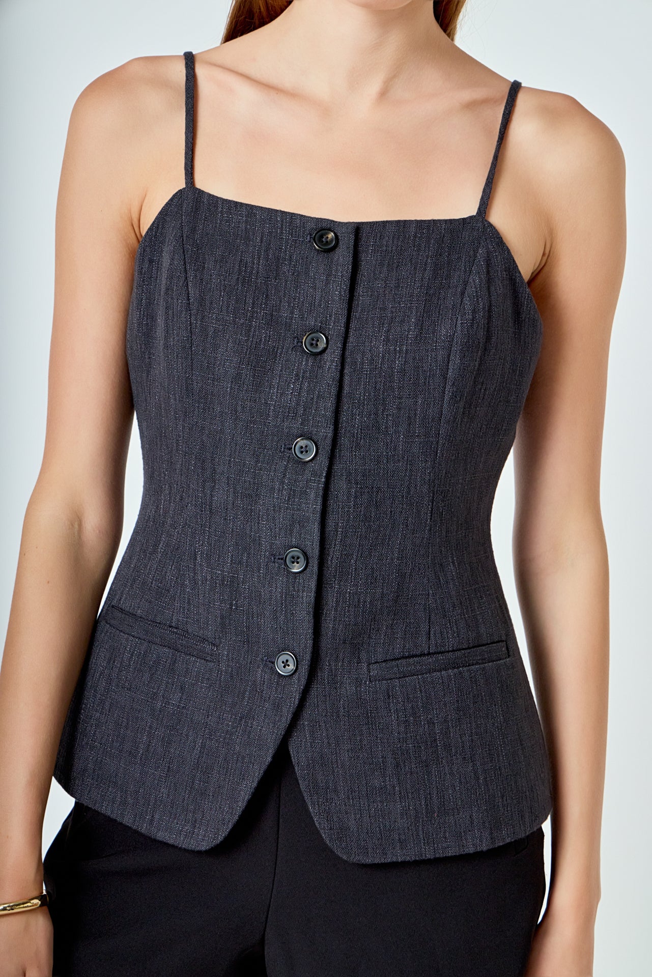 Linen Button Up Vest Top