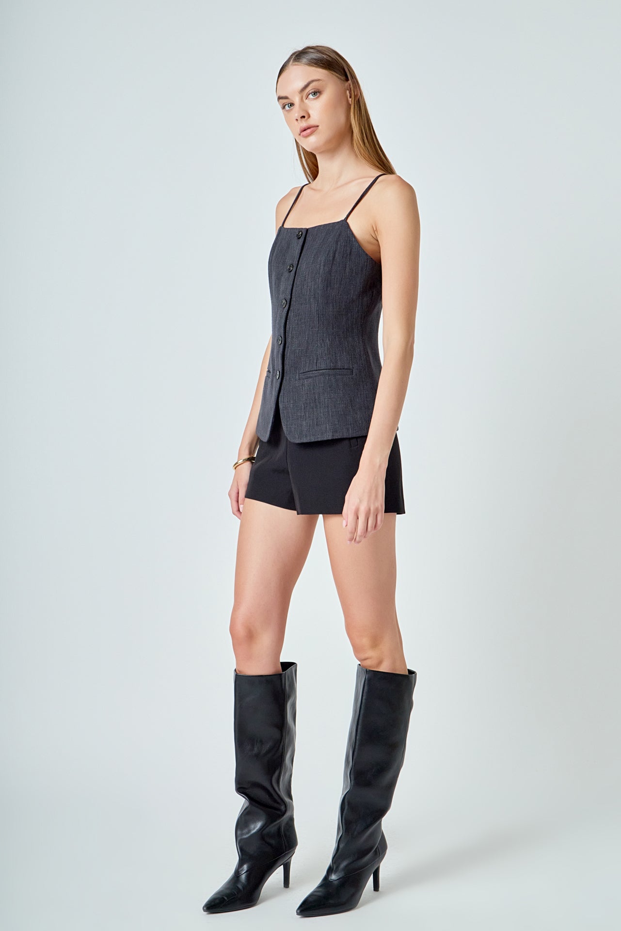 Linen Button Up Vest Top