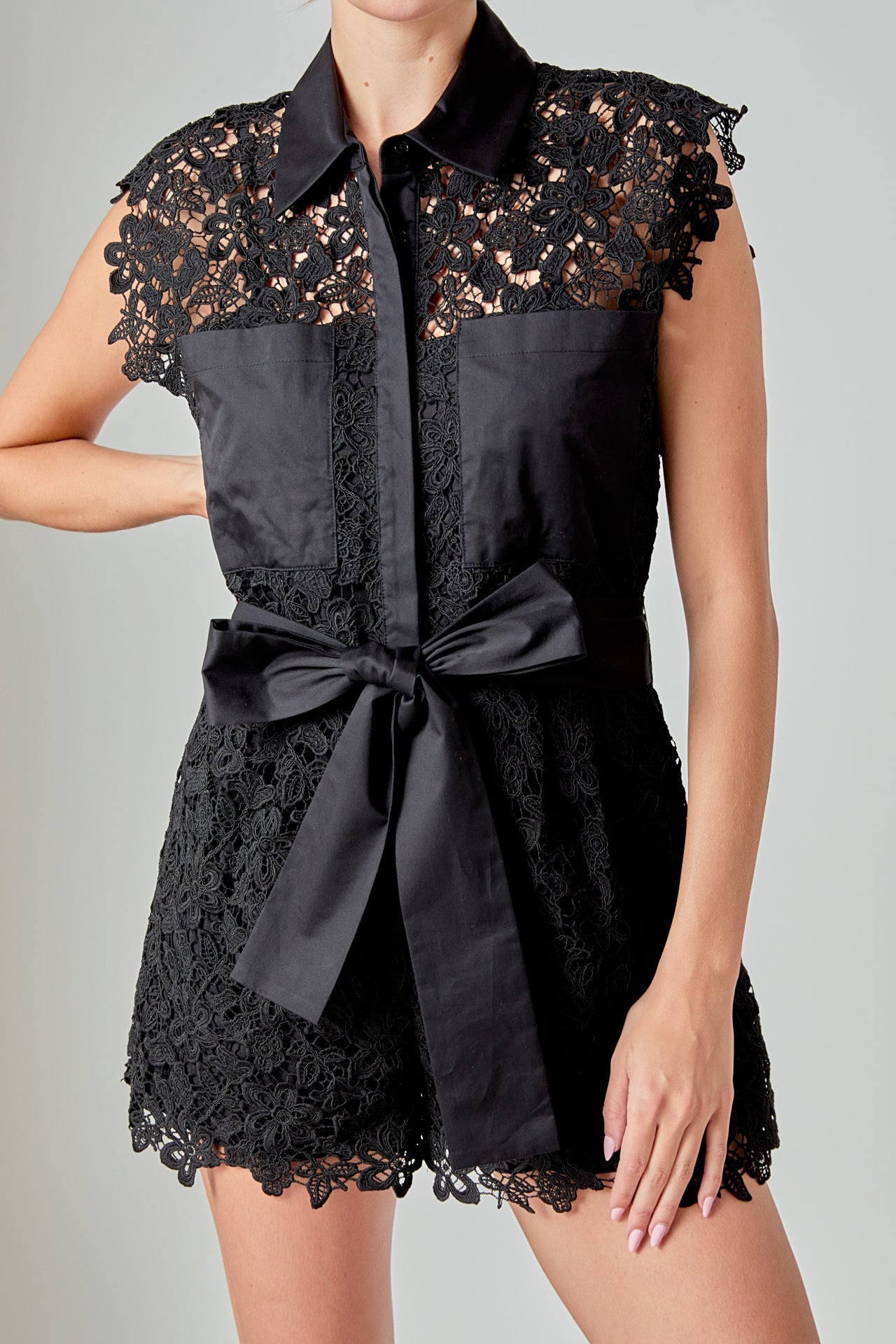 Astrid Belted Lace Romper