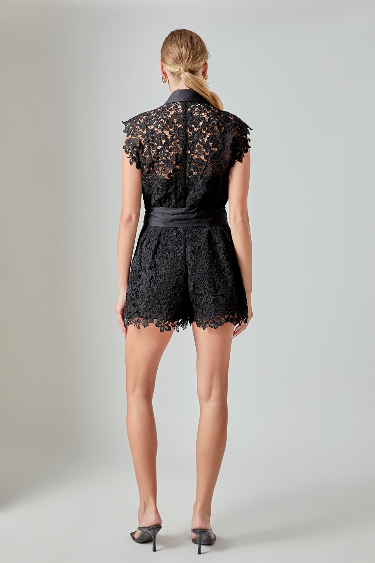 Astrid Belted Lace Romper