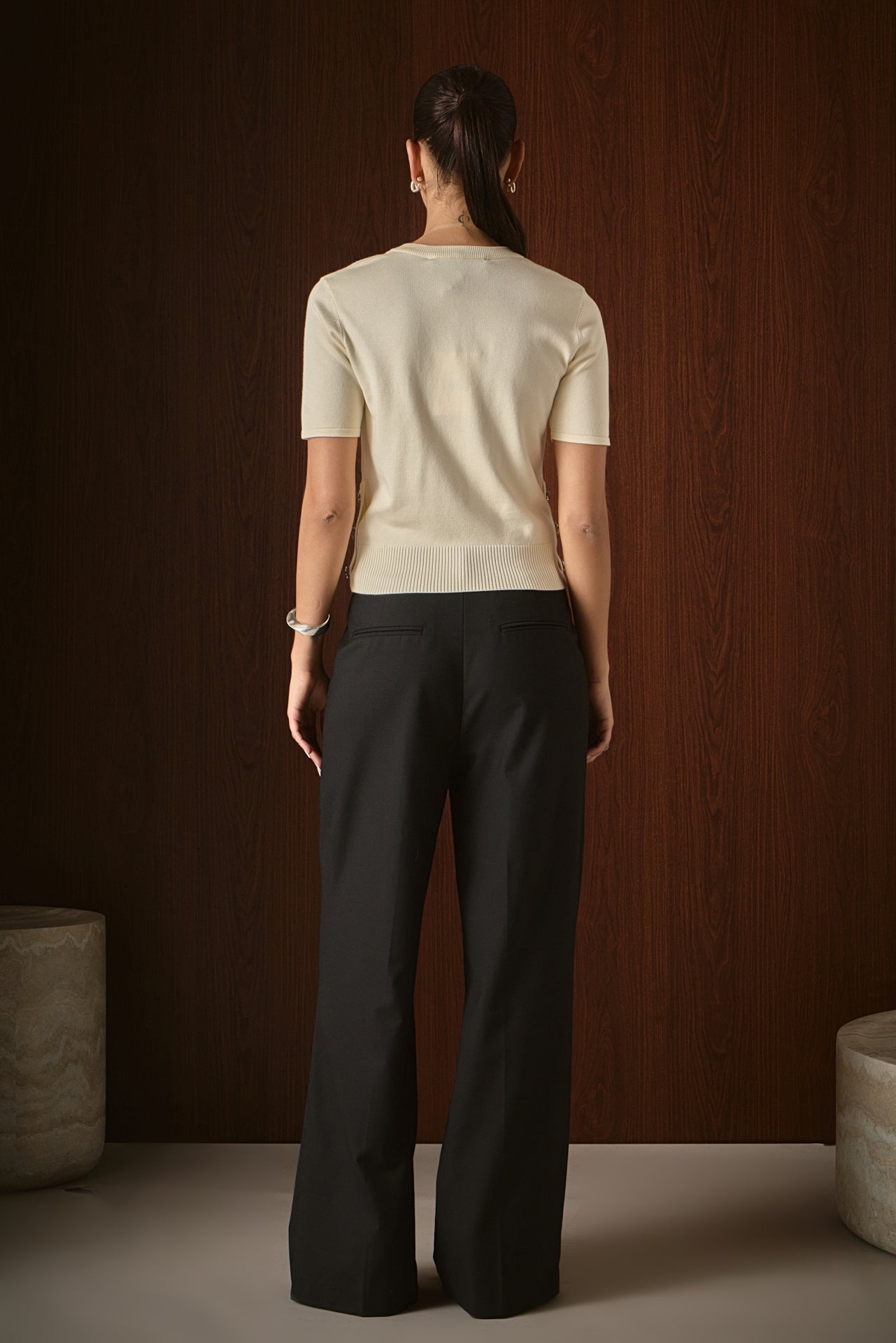 Side Bow Buttoned Knit Top