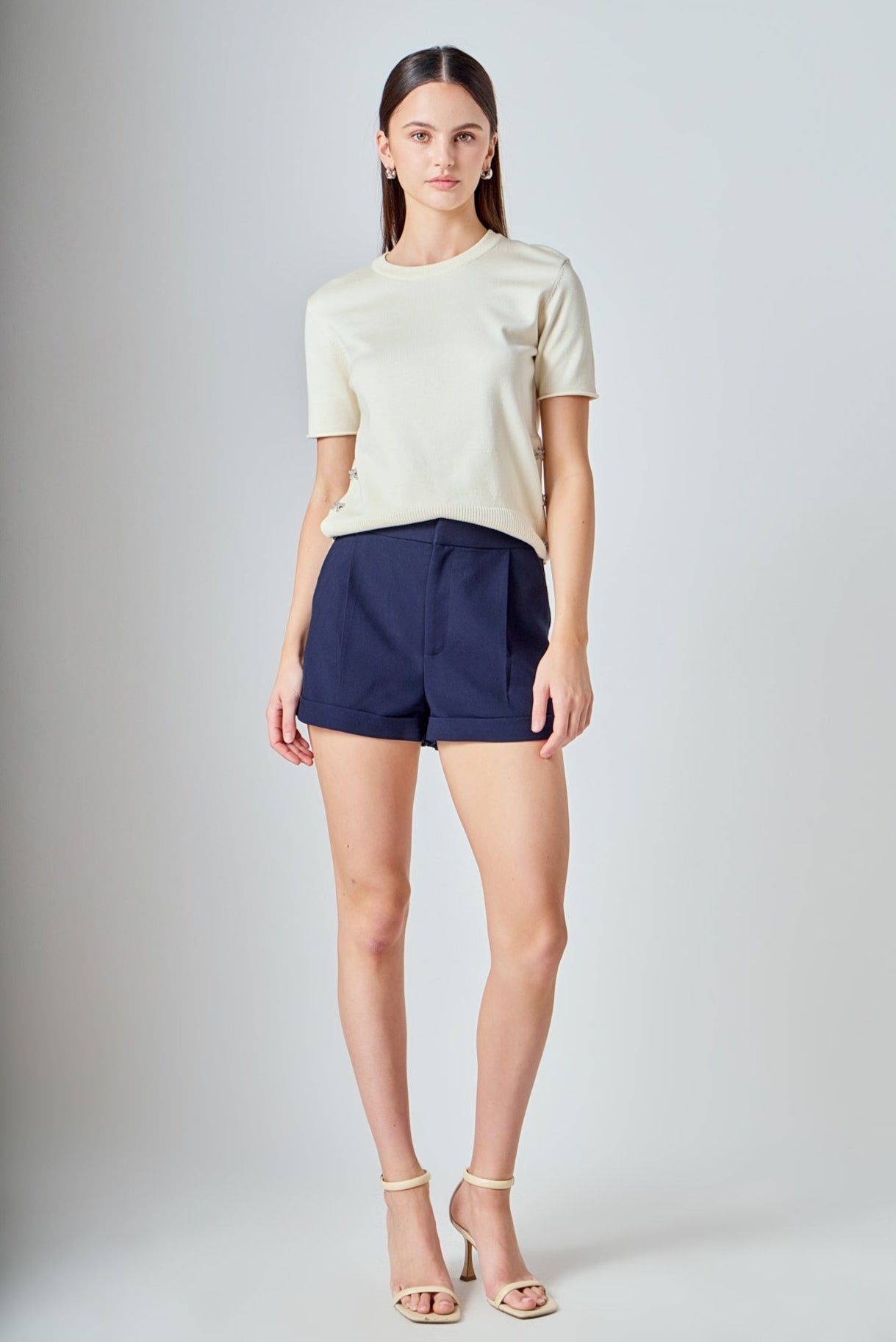 Side Bow Buttoned Knit Top