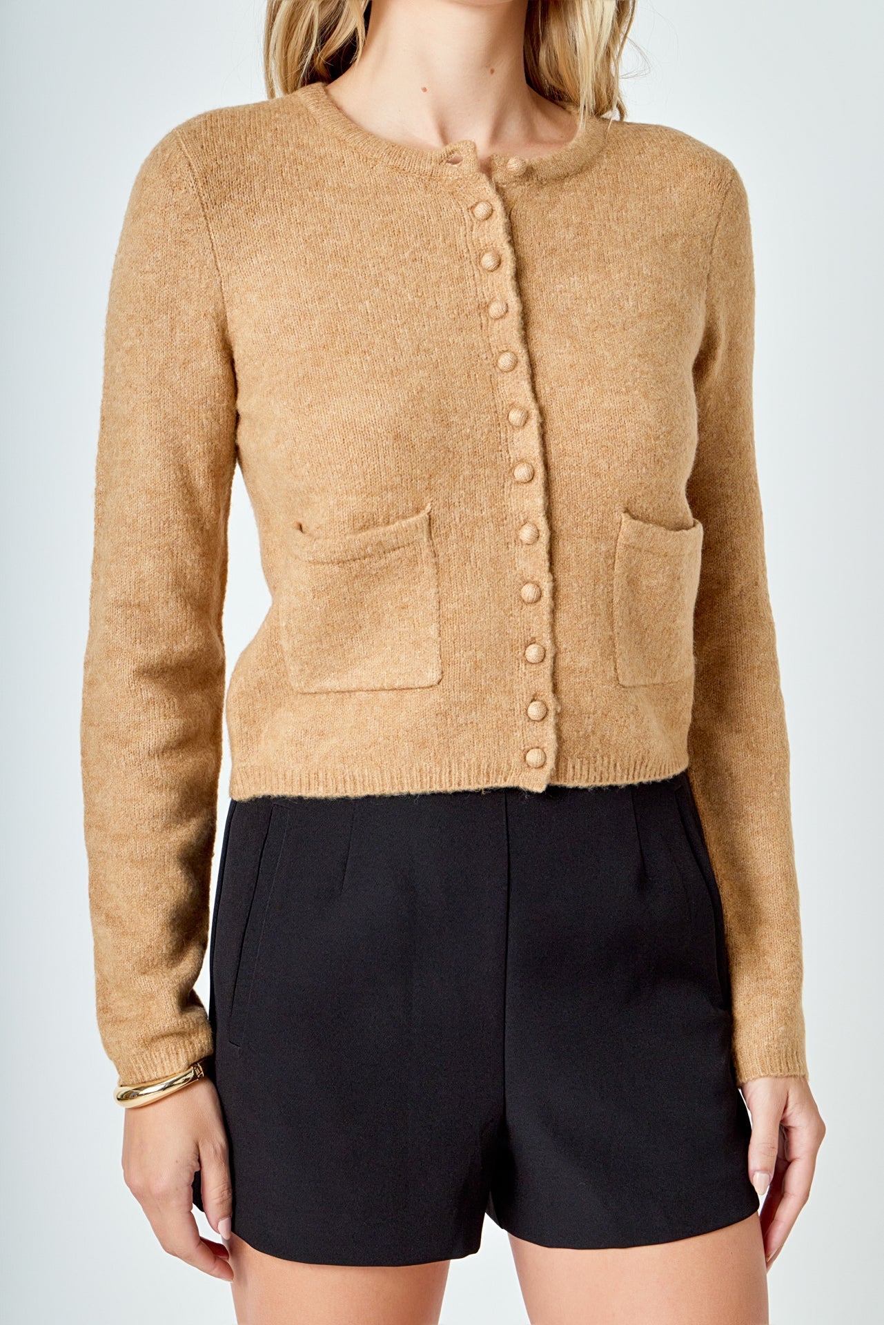 Crewneck Button Down Knit Top