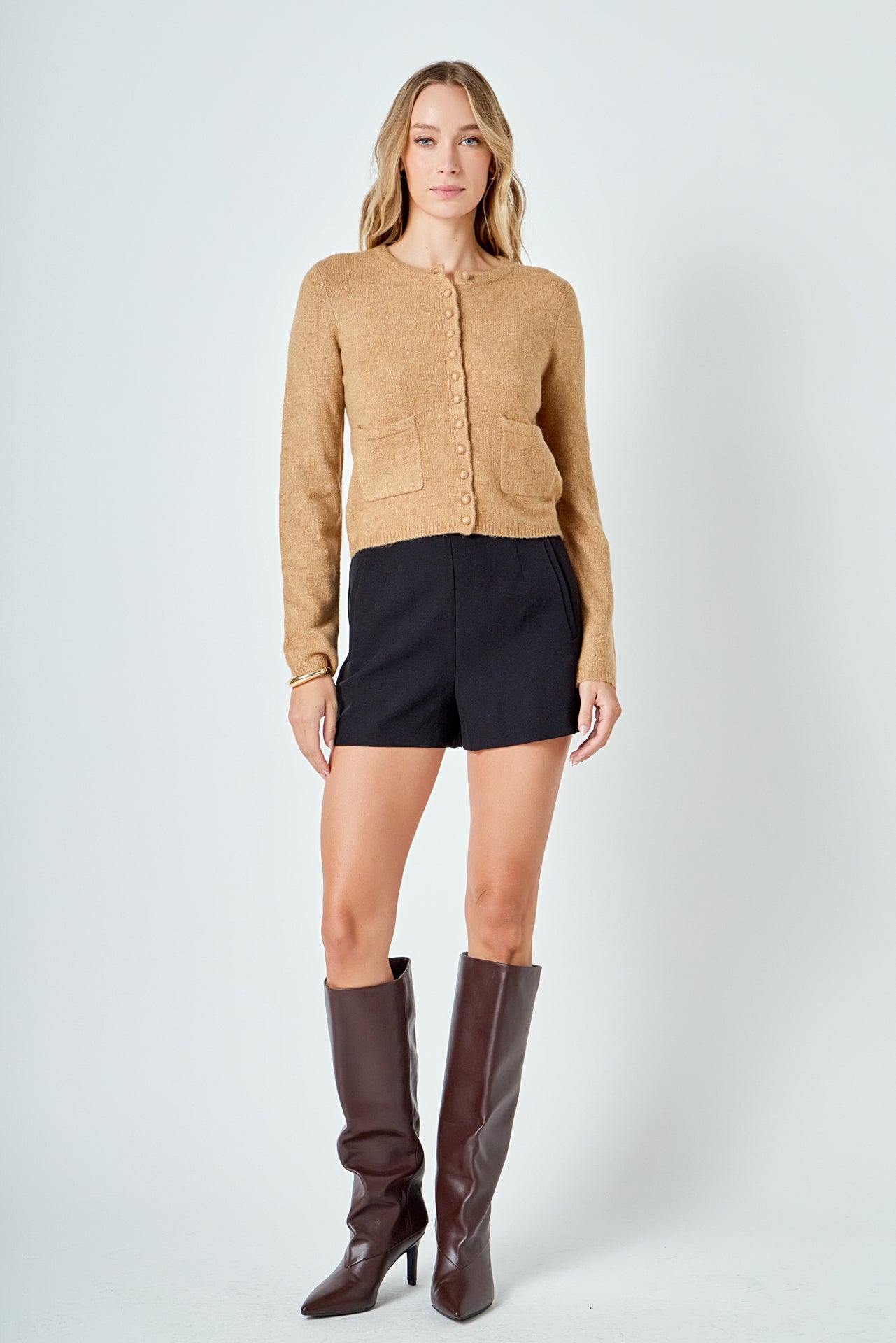 Crewneck Button Down Knit Top