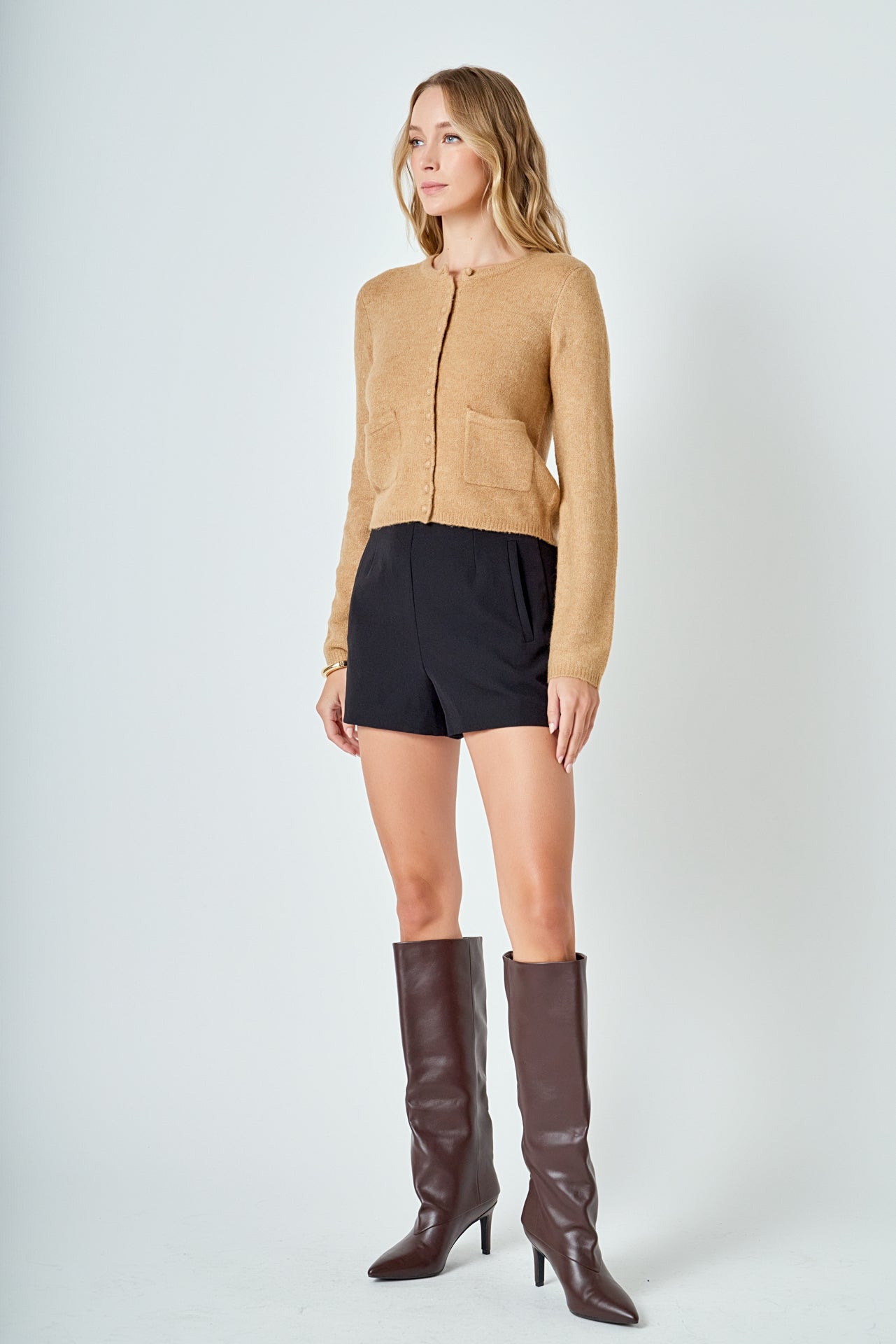 Crewneck Button Down Knit Top