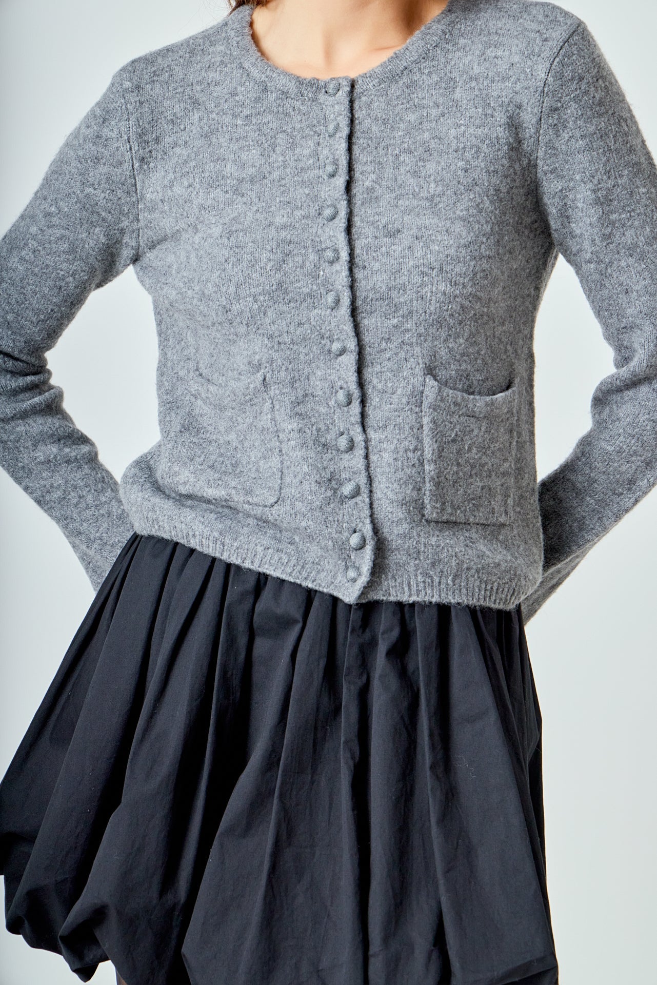 Crewneck Button Down Knit Top