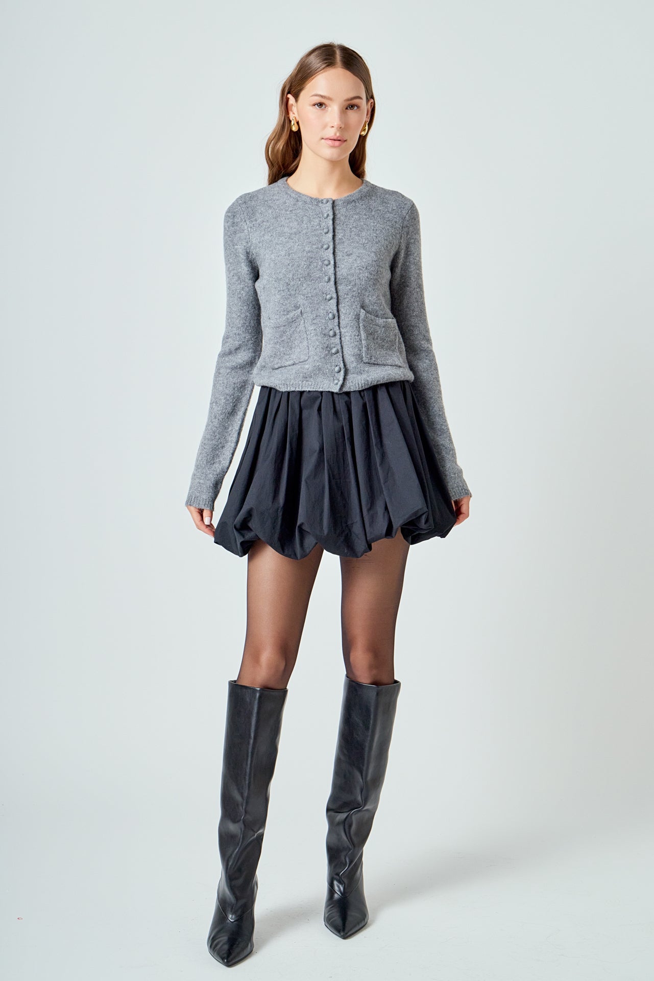 Crewneck Button Down Knit Top