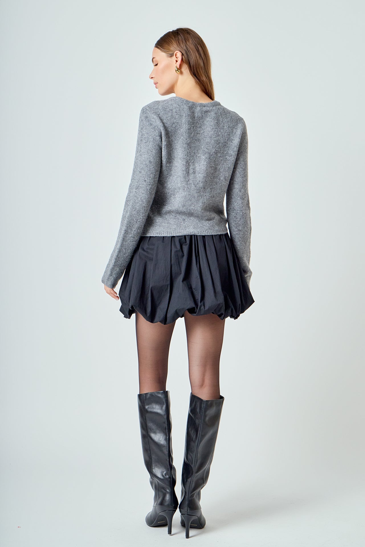 Crewneck Button Down Knit Top