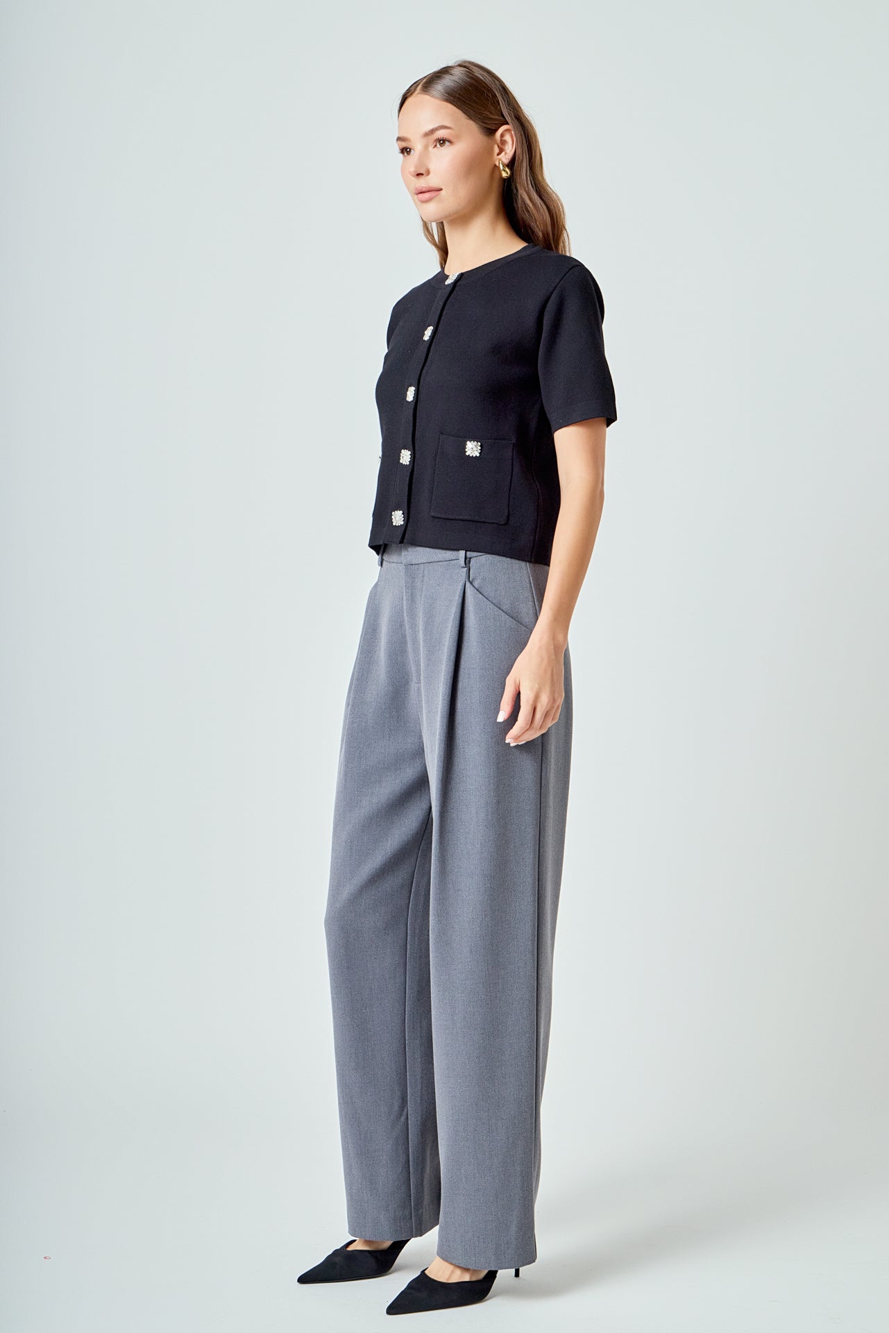 Short Sleeve Jewel Button-Up Cardigan