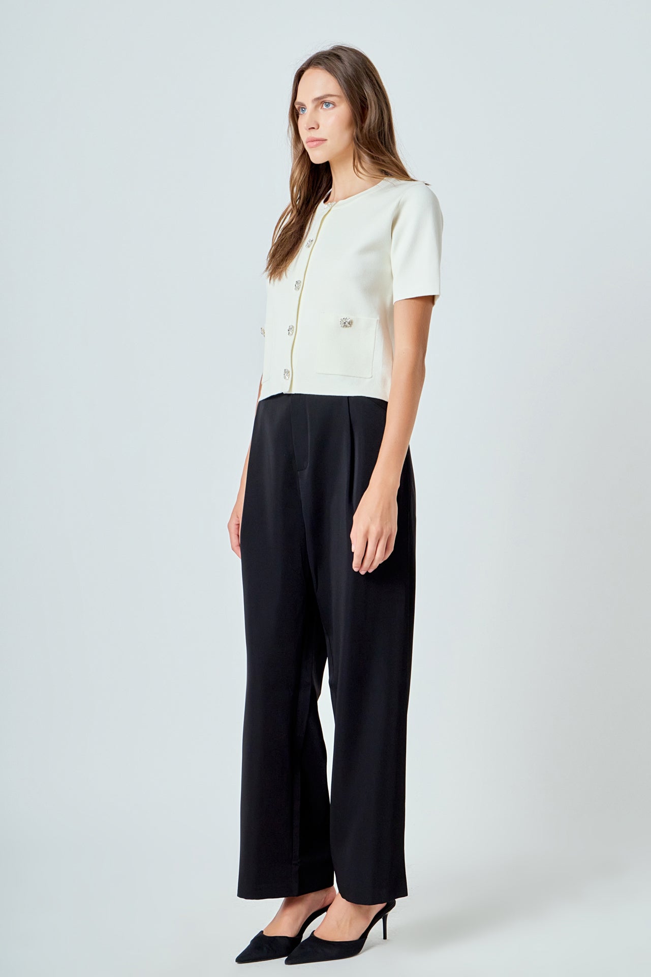 Short Sleeve Jewel Button-Up Cardigan