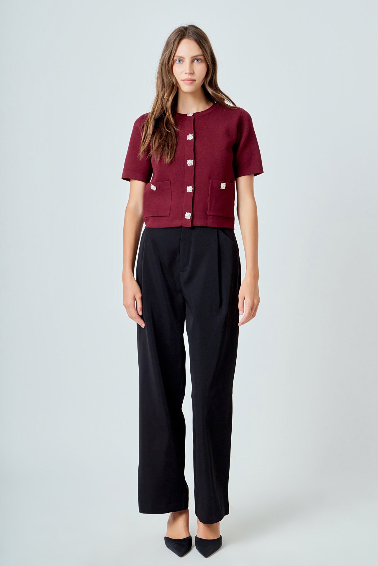 Short Sleeve Jewel Button-Up Cardigan