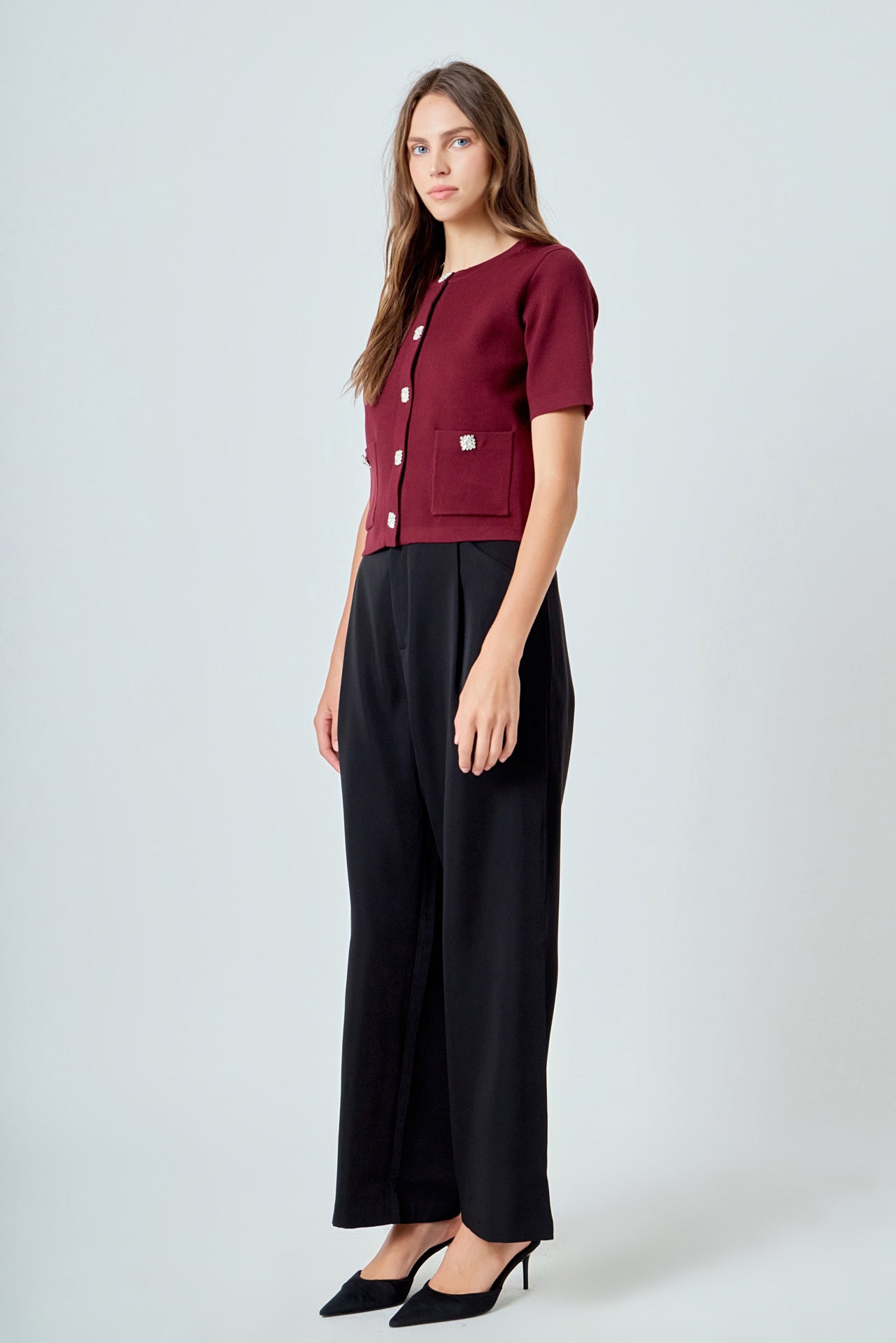 Short Sleeve Jewel Button-Up Cardigan