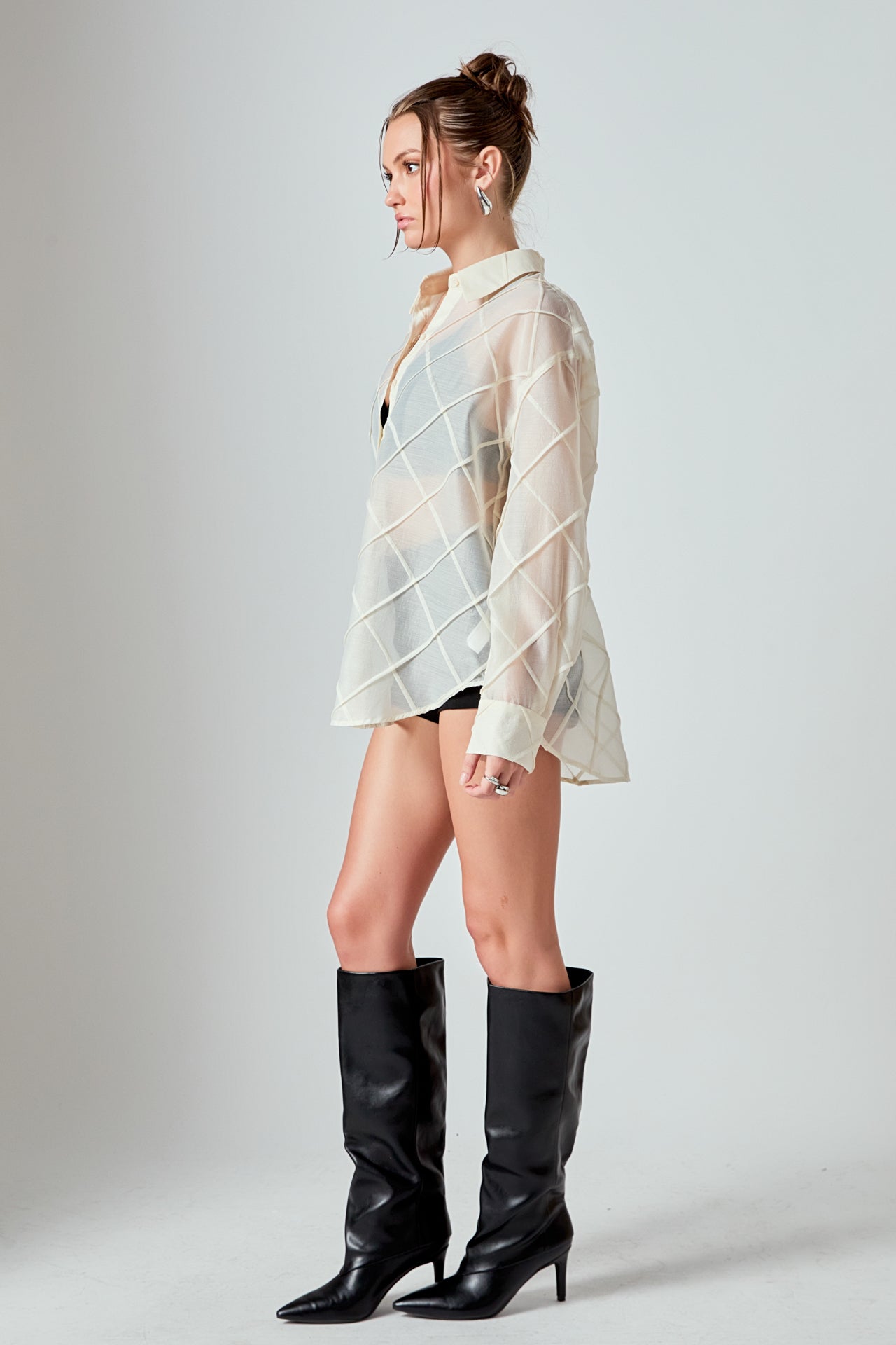 Alix Textured Checked Organza Long Sleeve Shirt